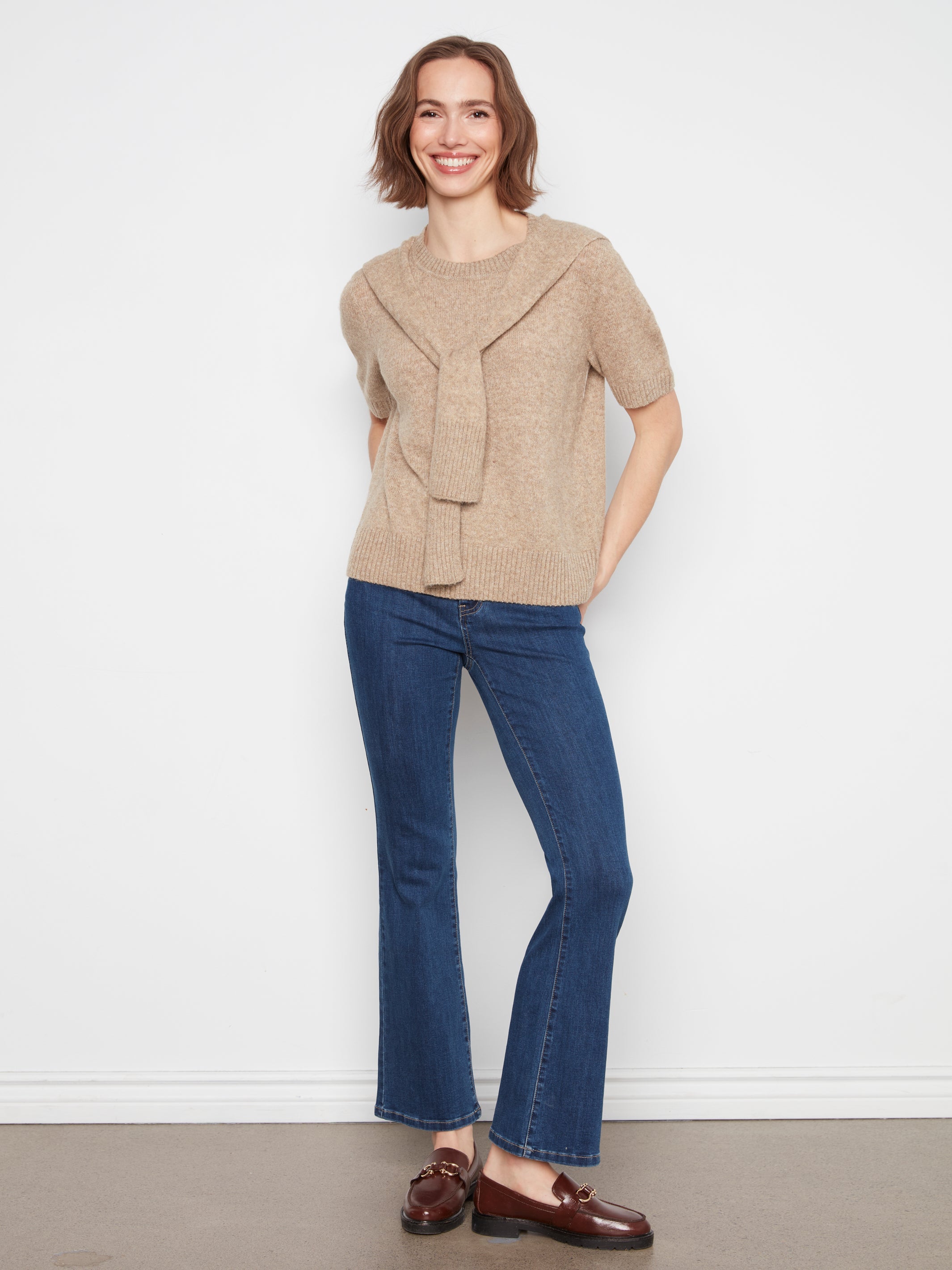 Charlie B Crew Neck Sweater With Front Tie - Style C2069-690C