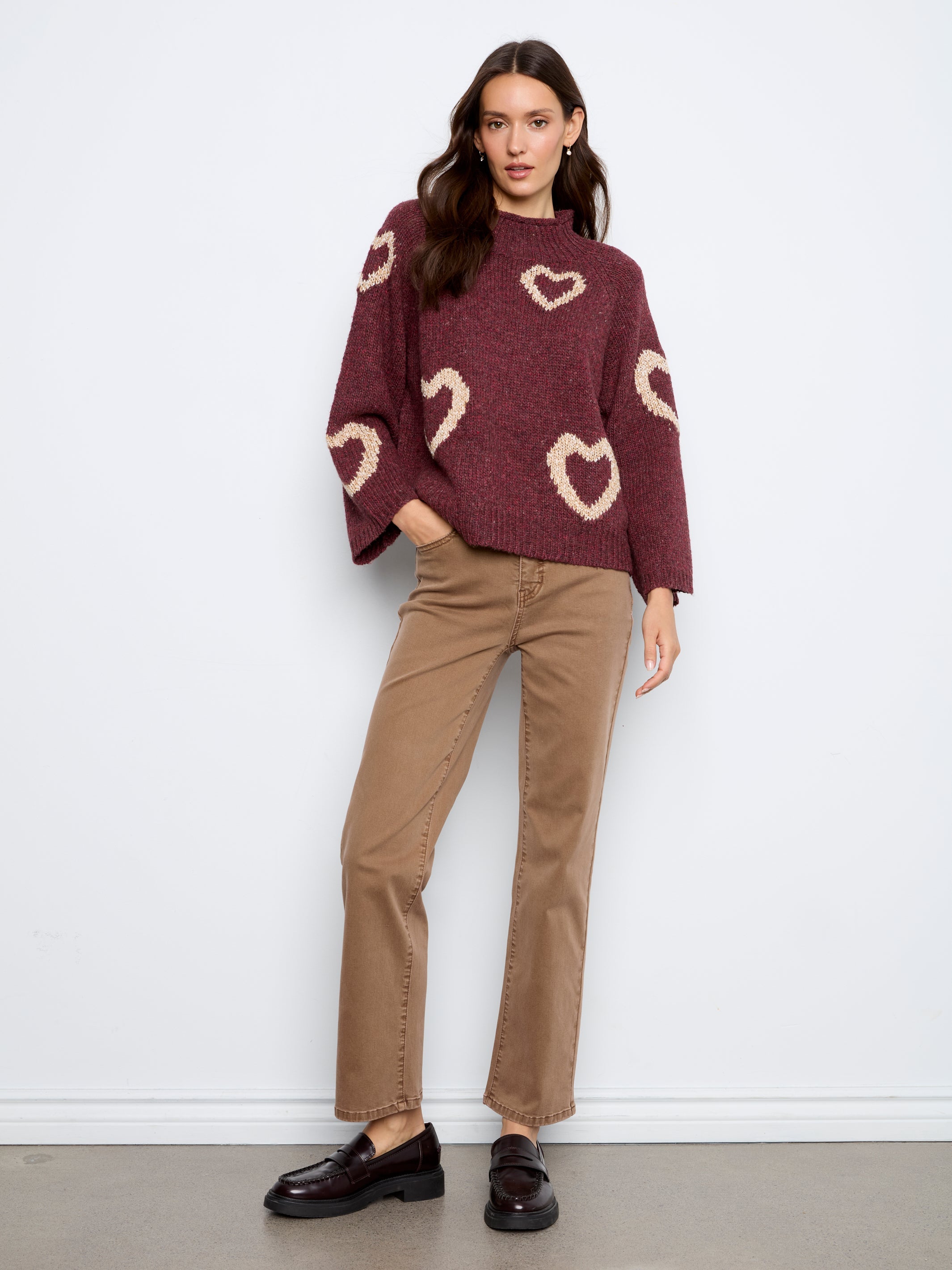 Heart Mock Neck Knit Sweater