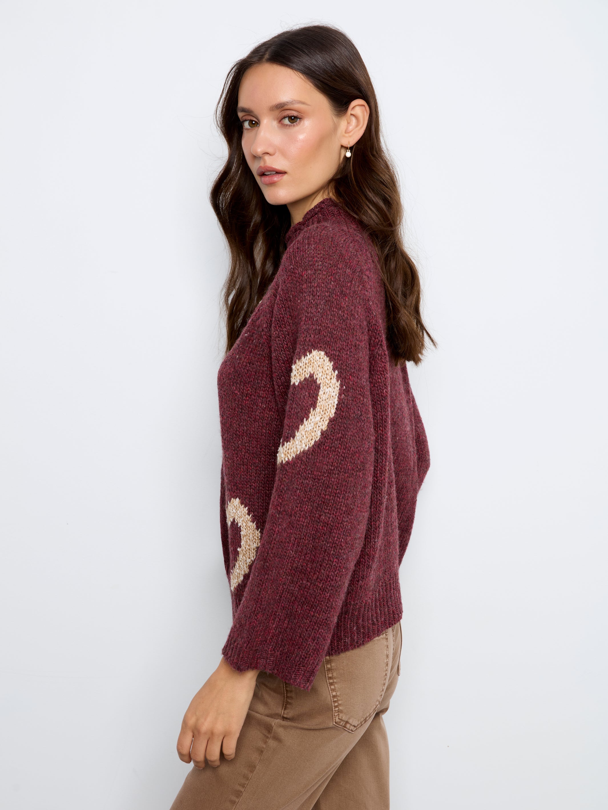 Heart Mock Neck Knit Sweater