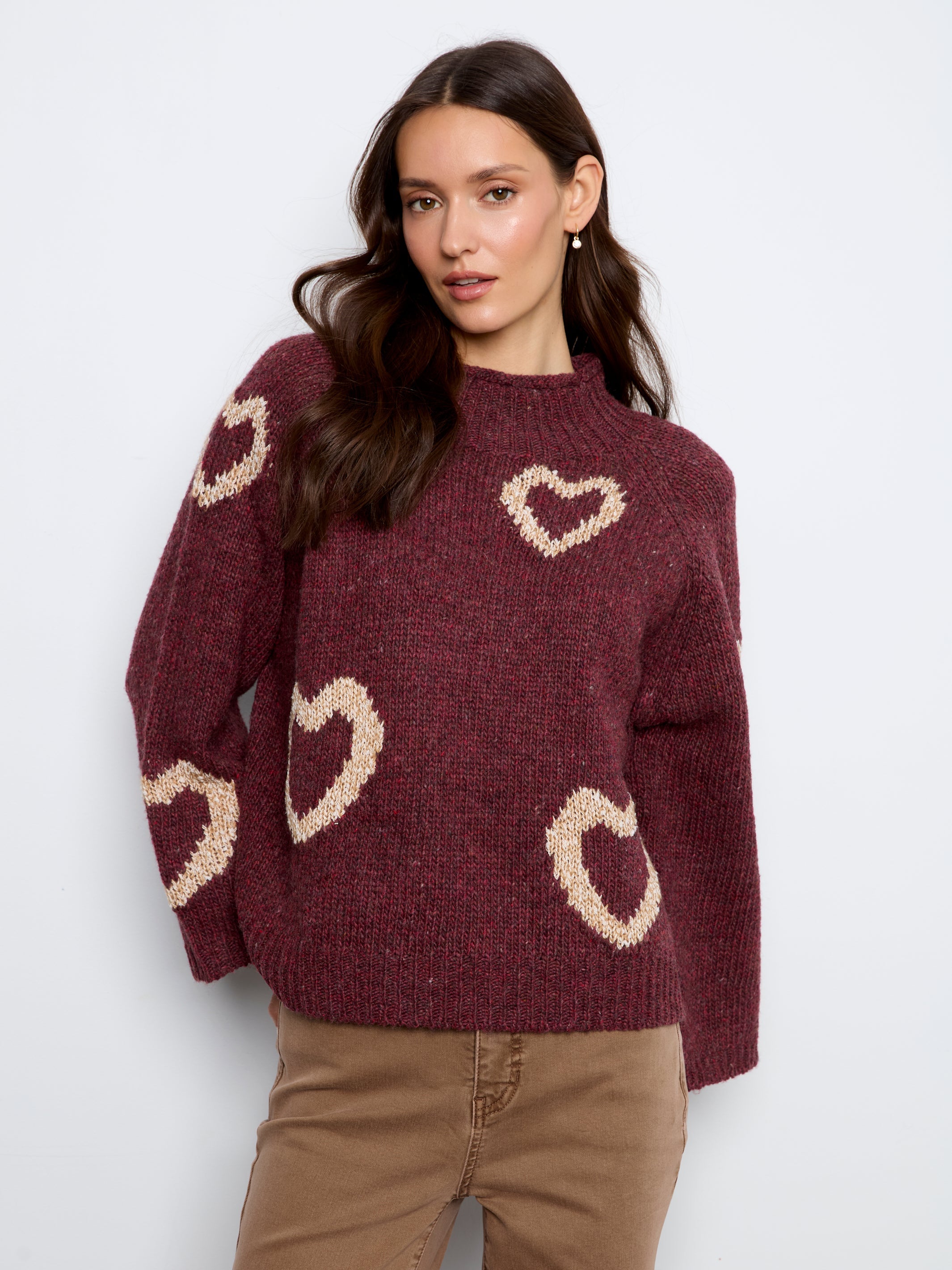 Charlie B Heart Mock Neck Knit Sweater - Style C2071-365C