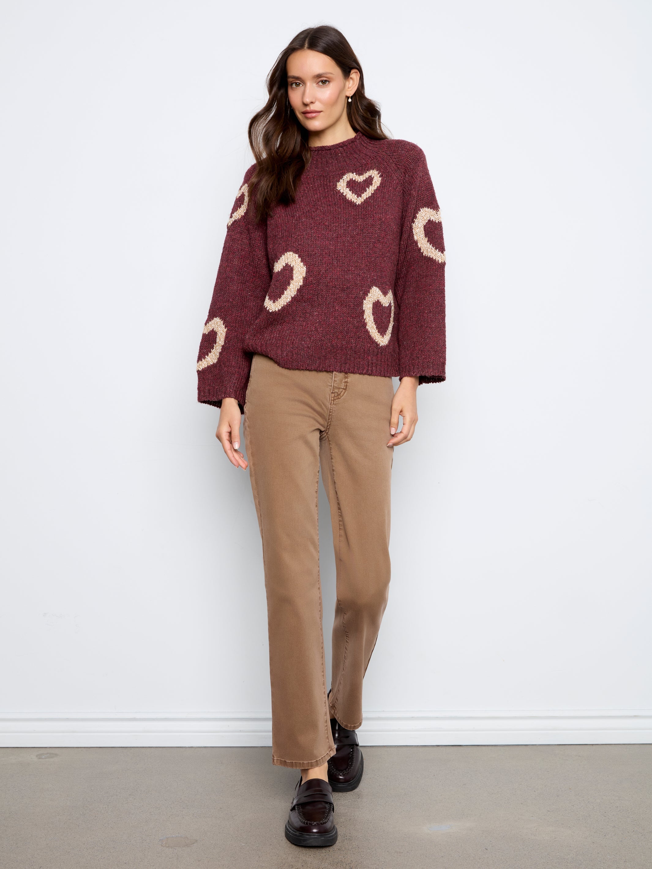 Charlie B Heart Mock Neck Knit Sweater - Style C2071-365C