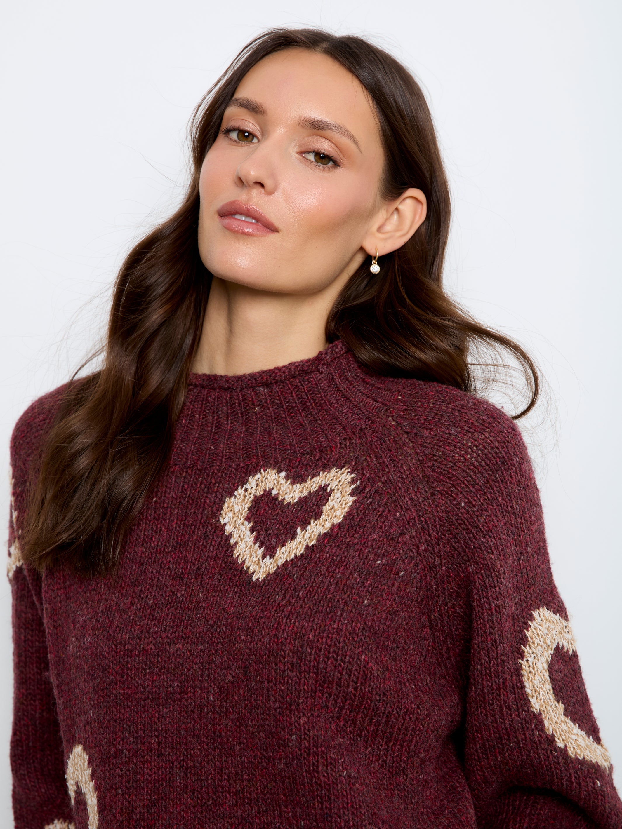 Heart Mock Neck Knit Sweater