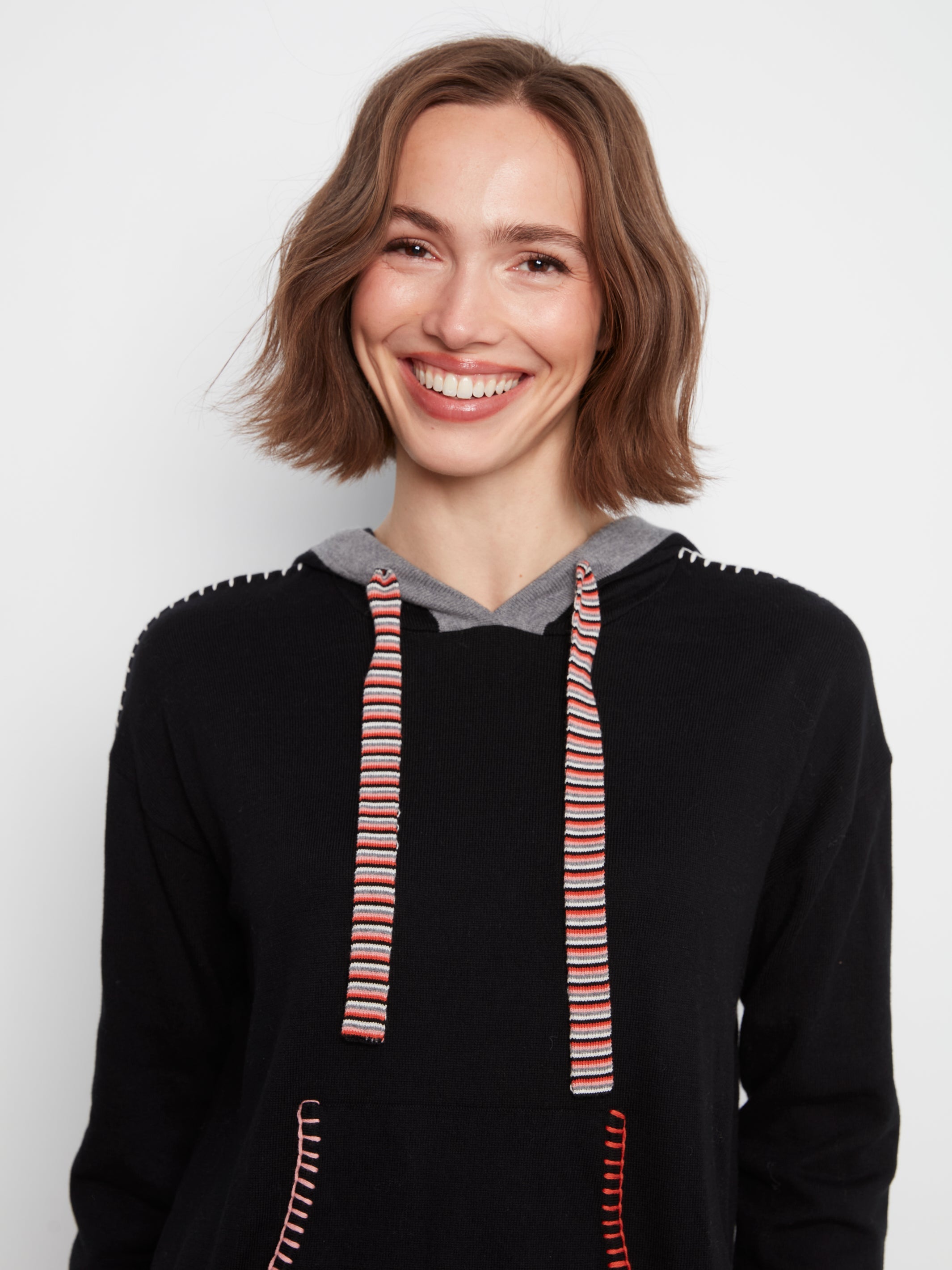 Charlie B Contrast Detail Hooded Sweater - Style C2075-751C