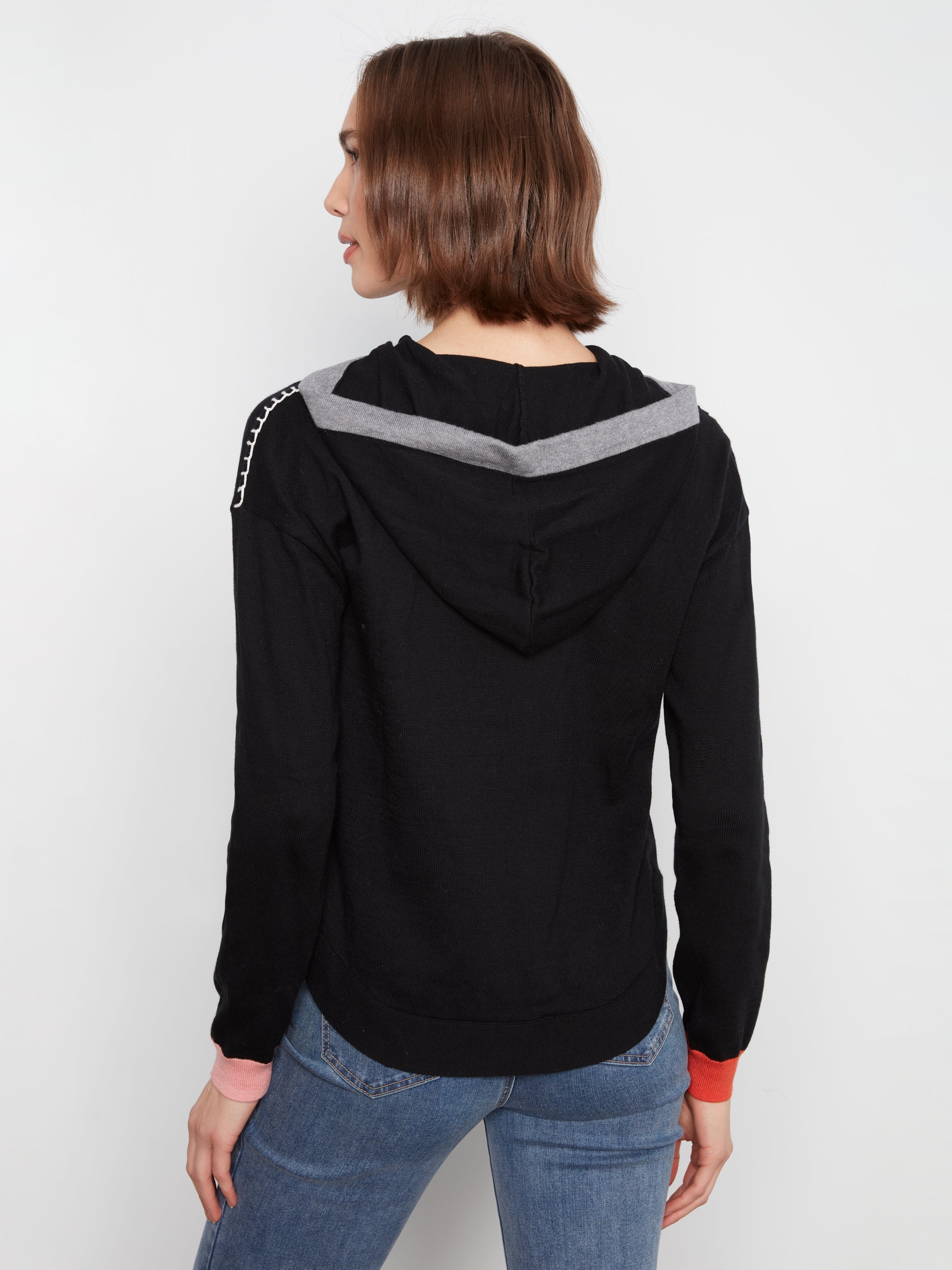 Contrast Detail Hooded Sweater