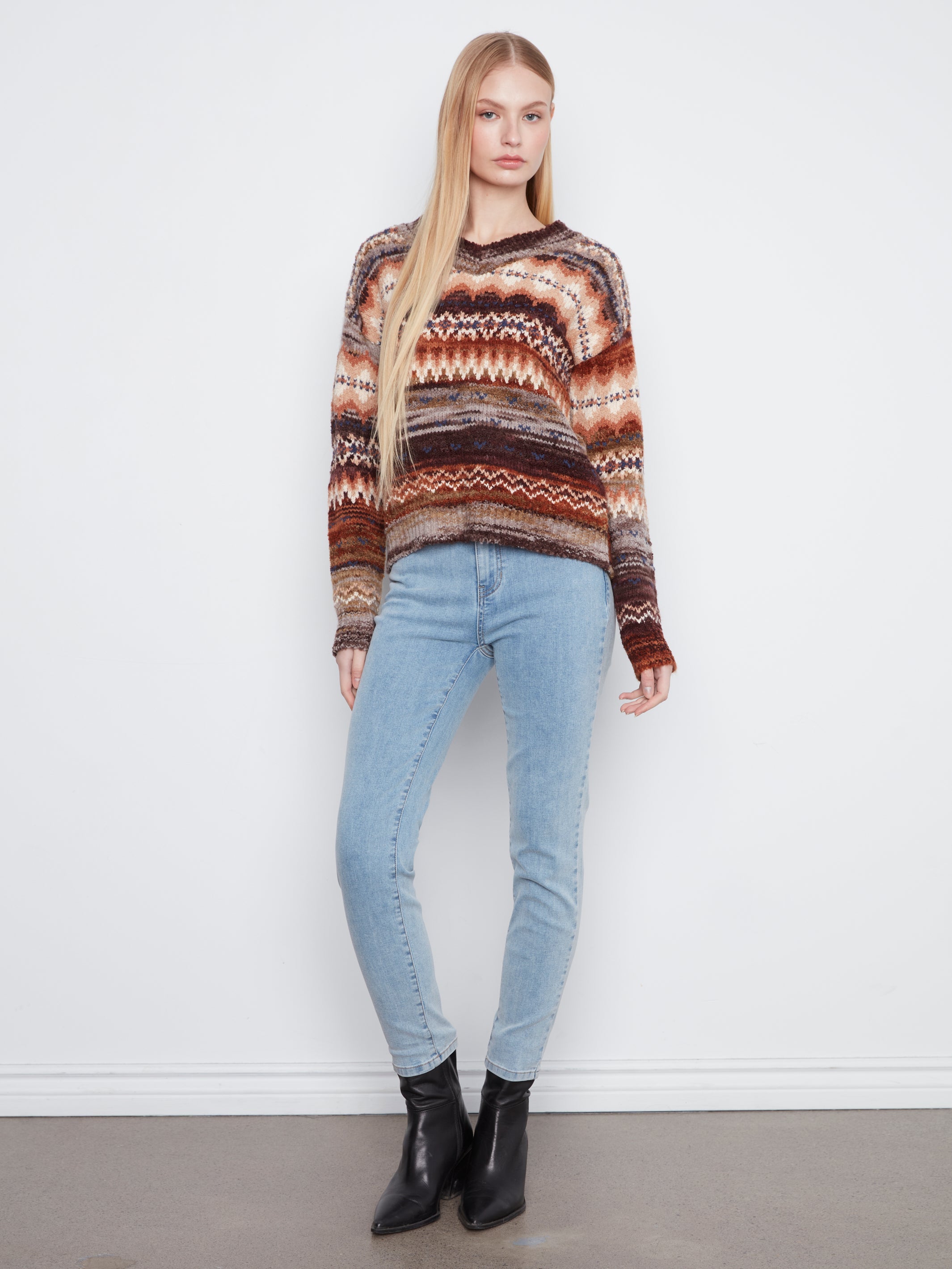 Charlie B V-Neck Space Dye Sweater - Style C2108-646C