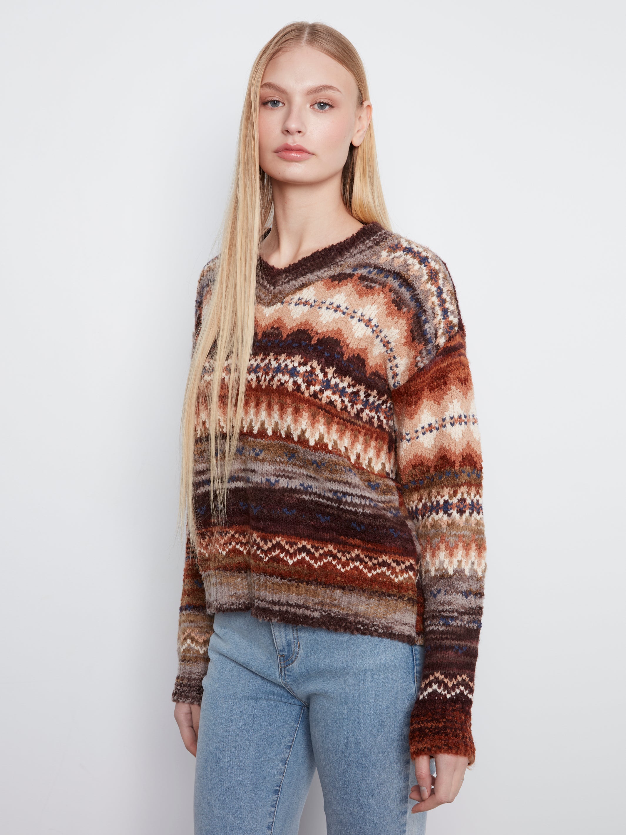 Charlie B V-Neck Space Dye Sweater - Style C2108-646C