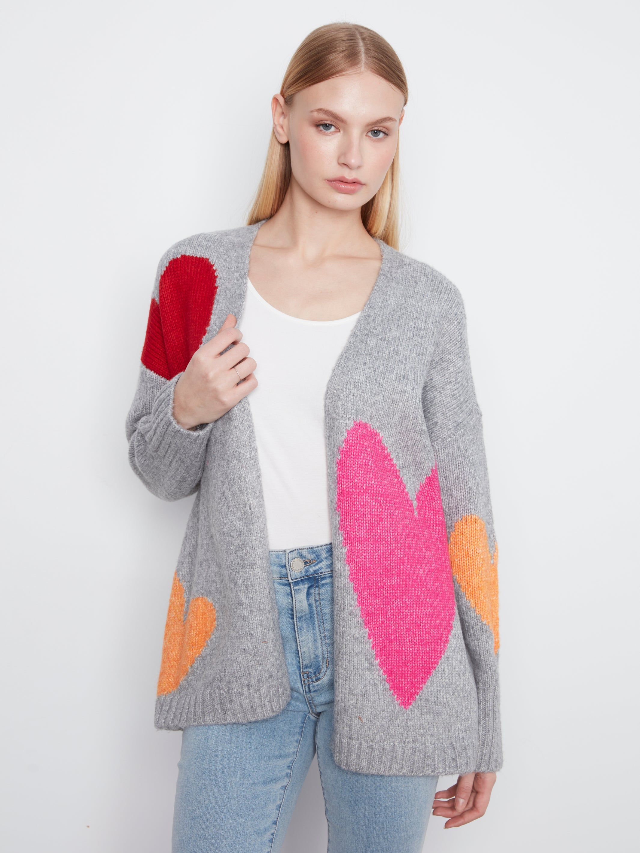 Charlie B Heart Open Front Cardigan - Style C2168-813C