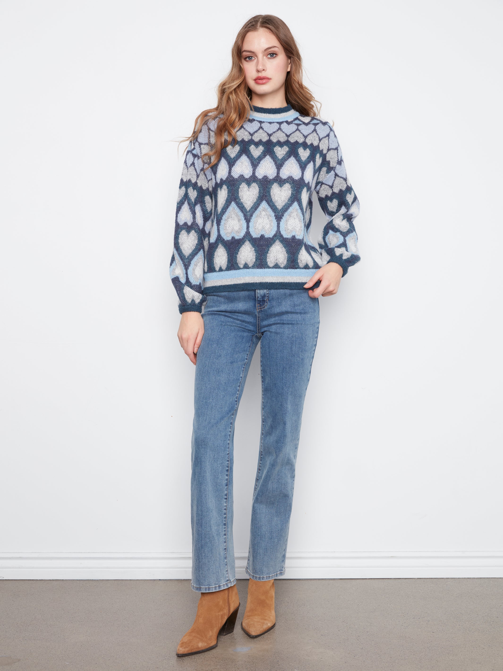 Charlie B Heart Jacquard Mock Neck Sweater - Style C2175-820C