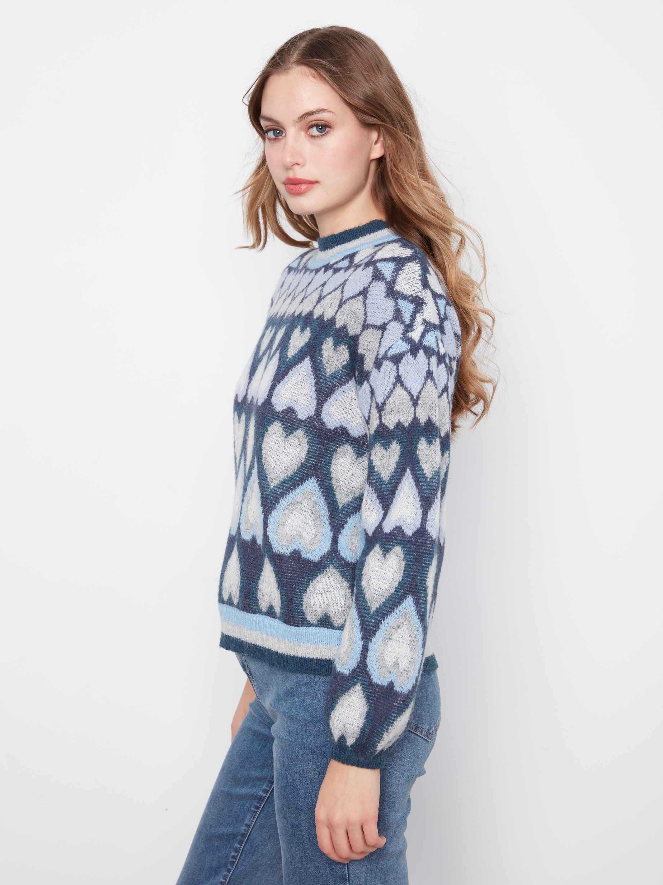 Heart Jacquard Mock Neck Sweater