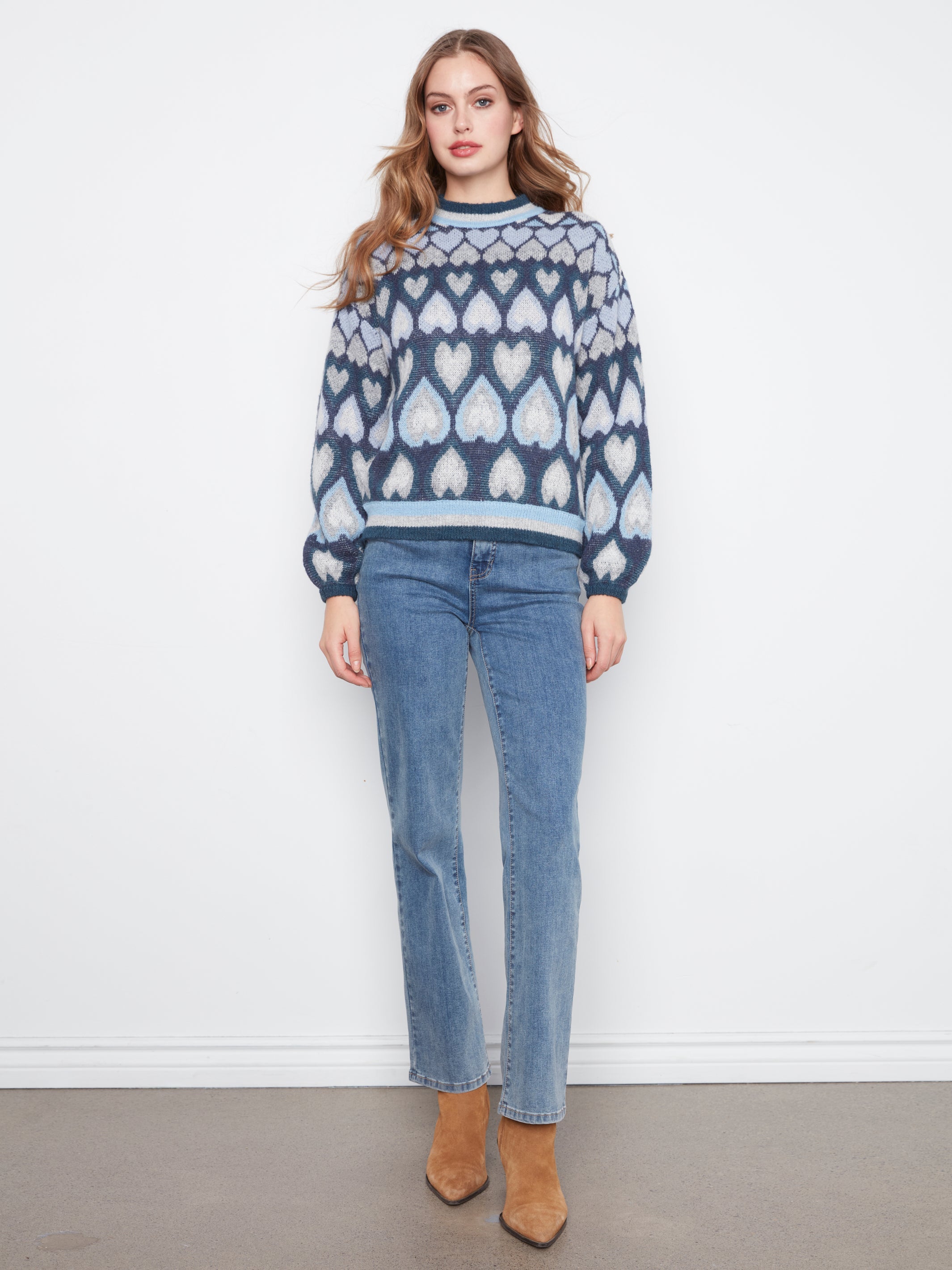 Heart Jacquard Mock Neck Sweater