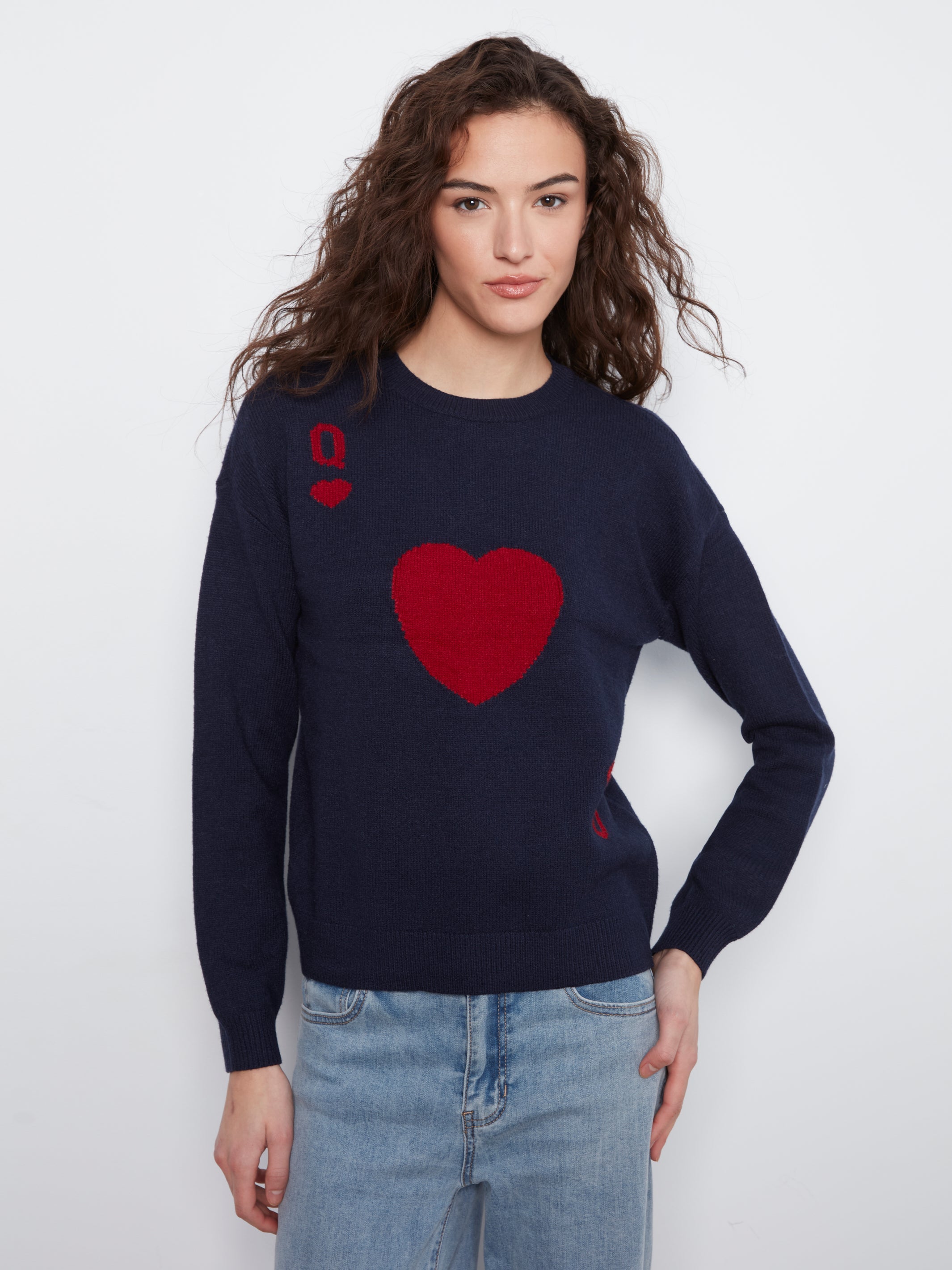 Charlie B Queen Of Hearts Crew Neck Sweater - Style C2526QR-464A