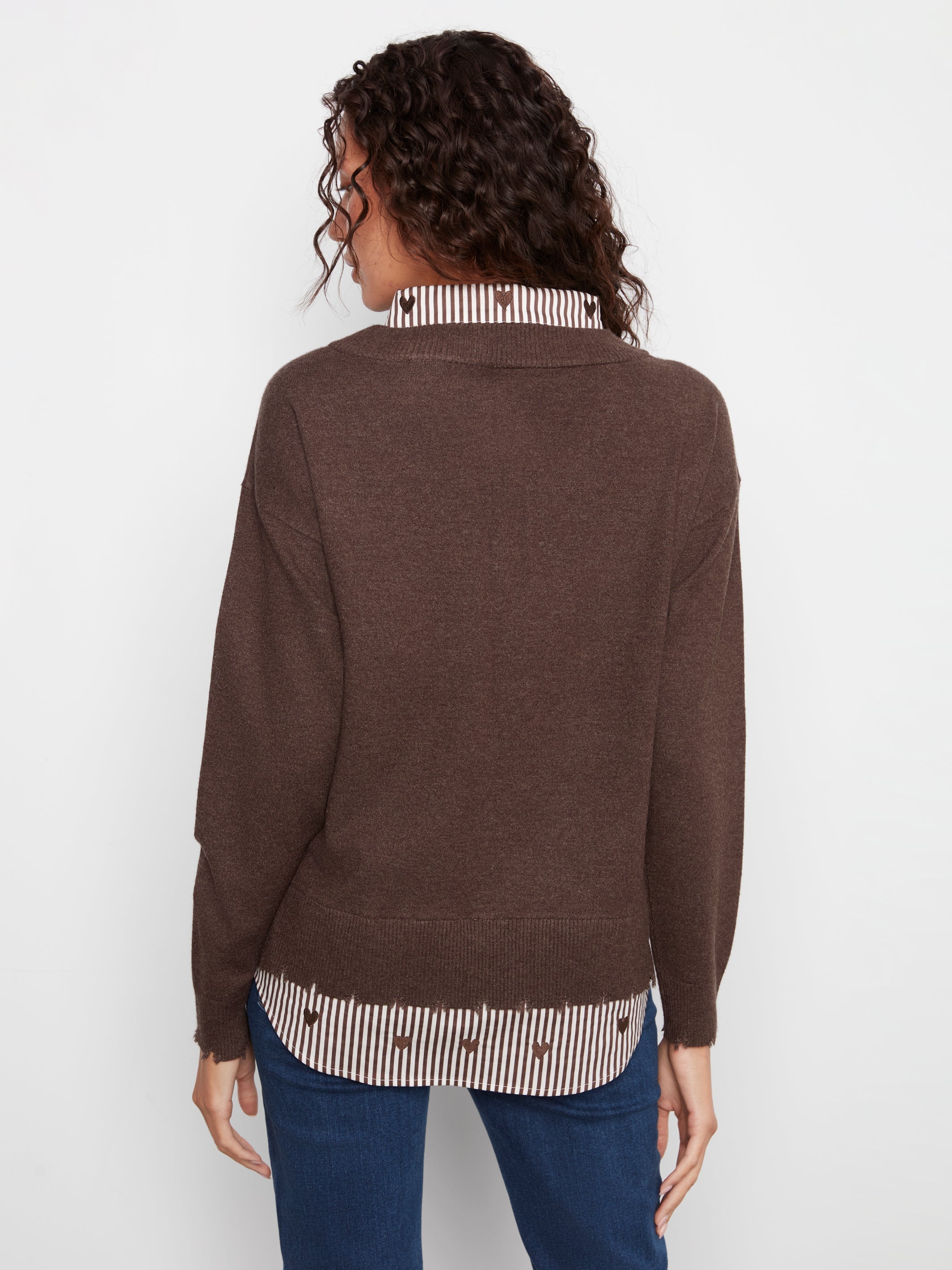 Charlie B Long Sleeve V-Neck Fooler Sweater - Style C2568RP-464A