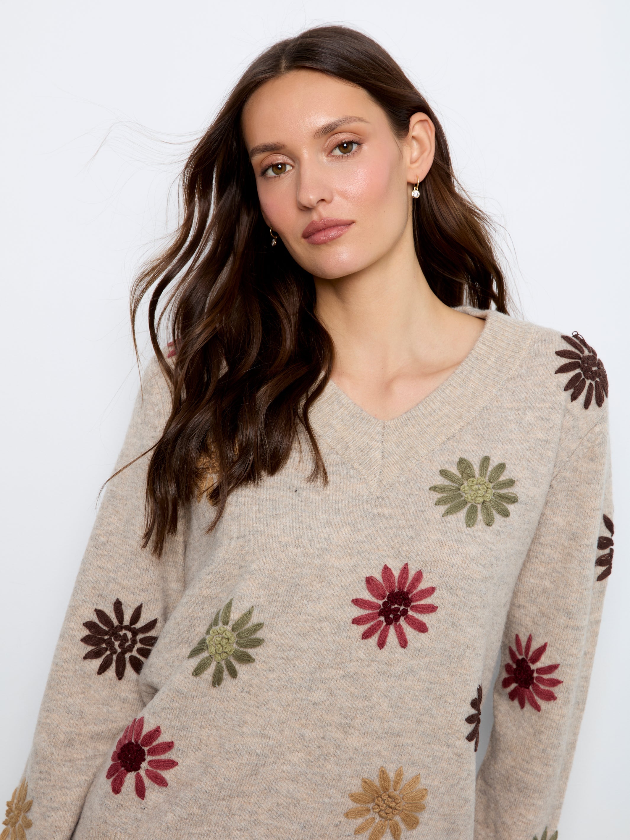Embroidered V-Neck Sweater