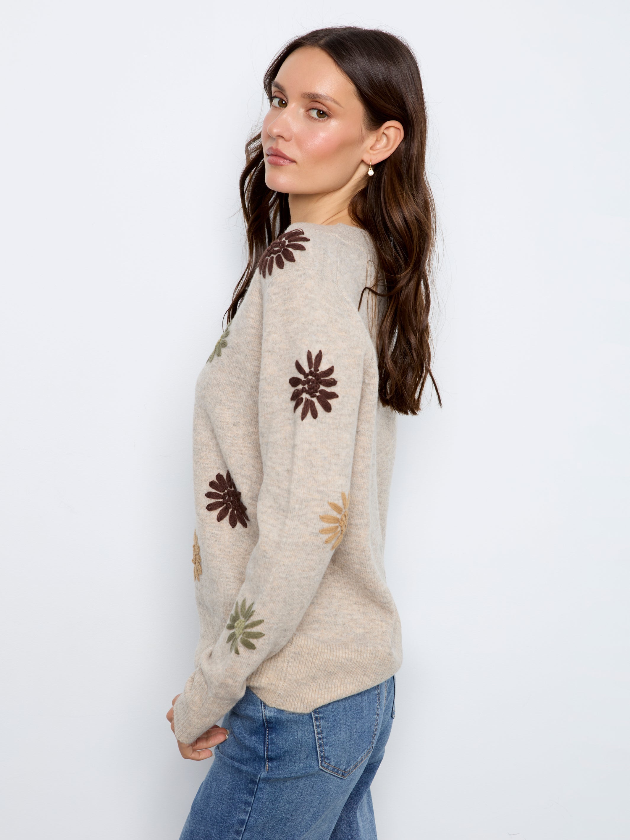 Charlie B Embroidered V-Neck Sweater - Style C2853R-433C
