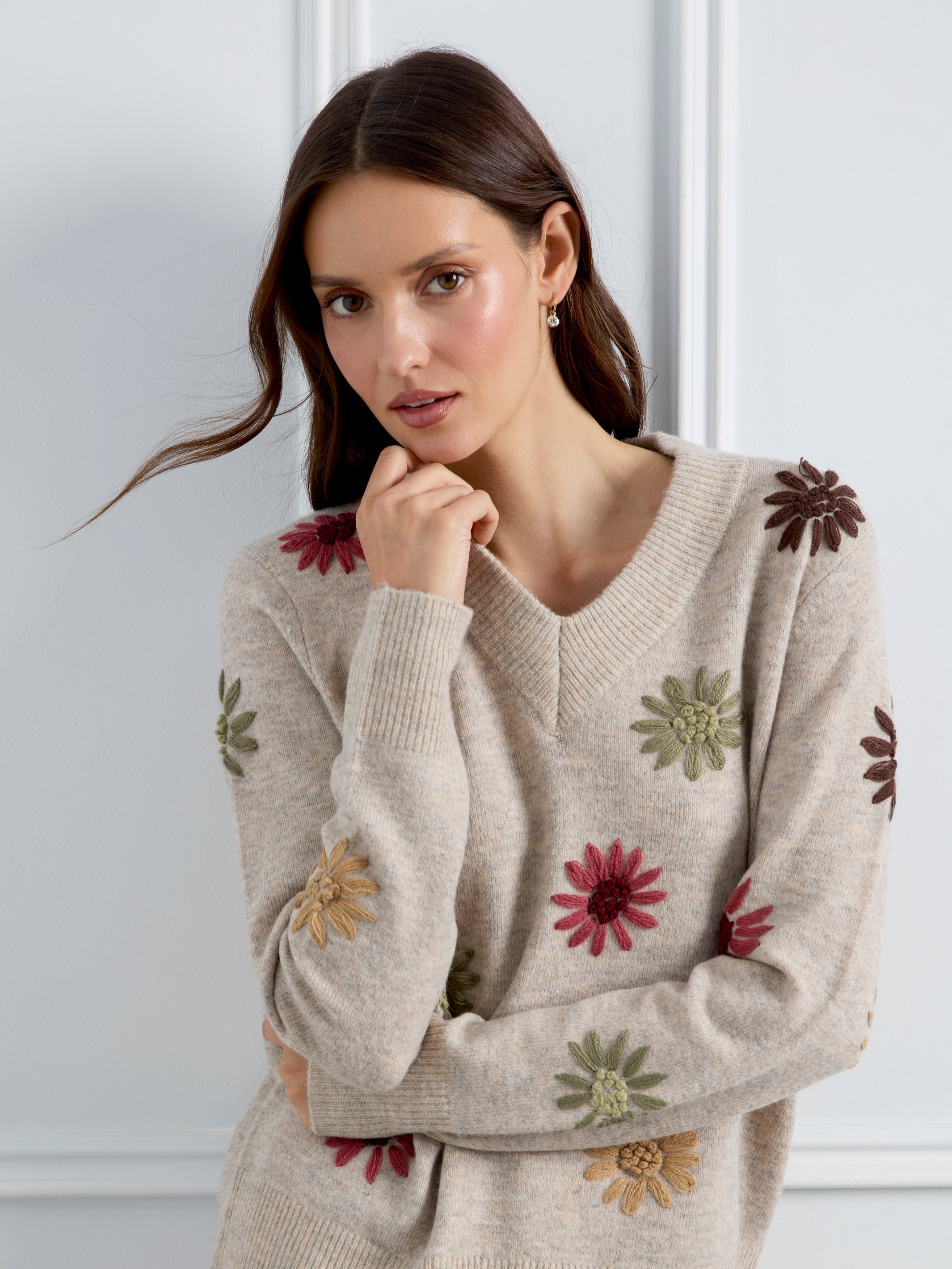 Embroidered V-Neck Sweater