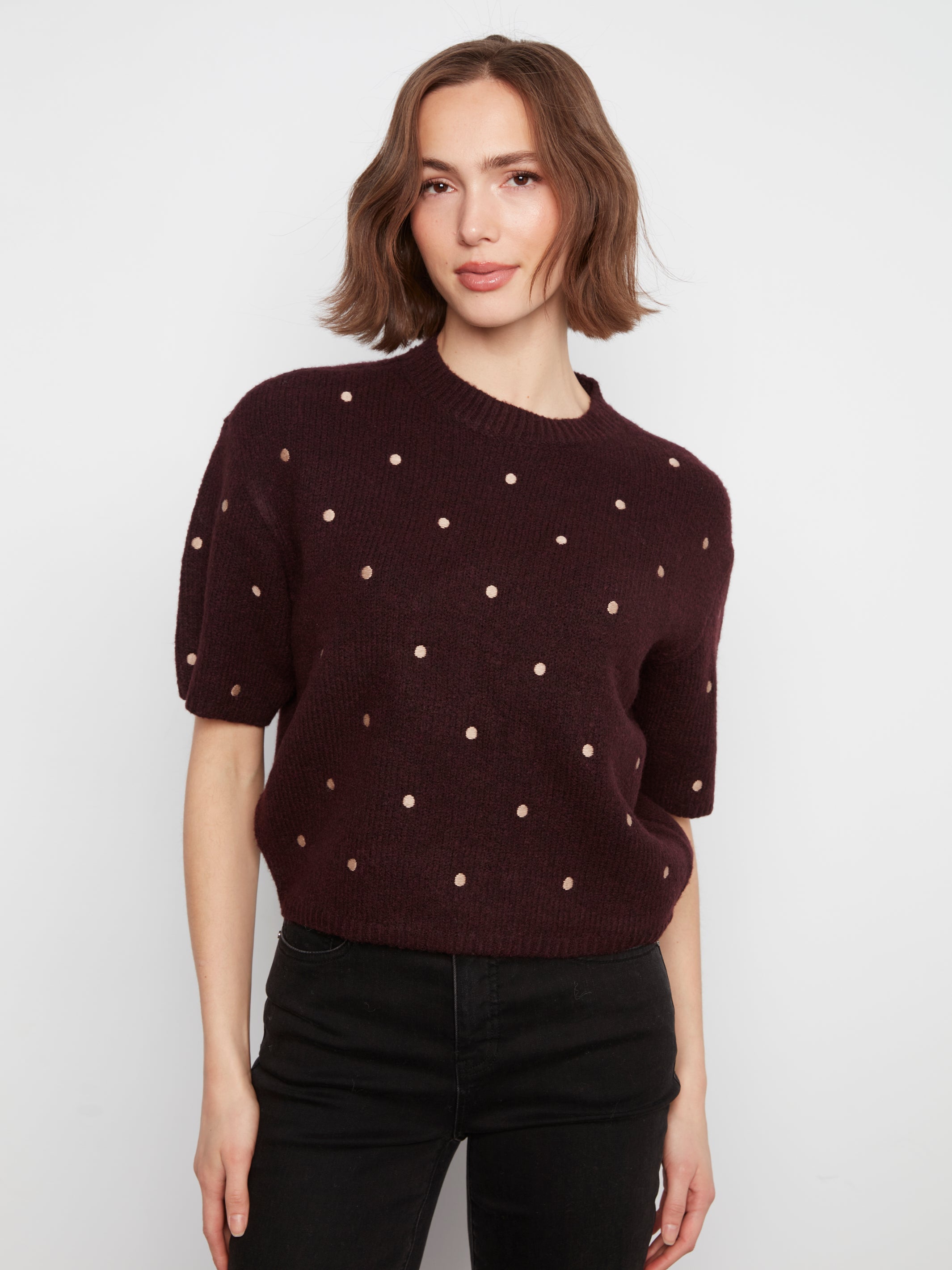 Charlie B Embroidered V-Neck Sweater - Style C2858ER-707C