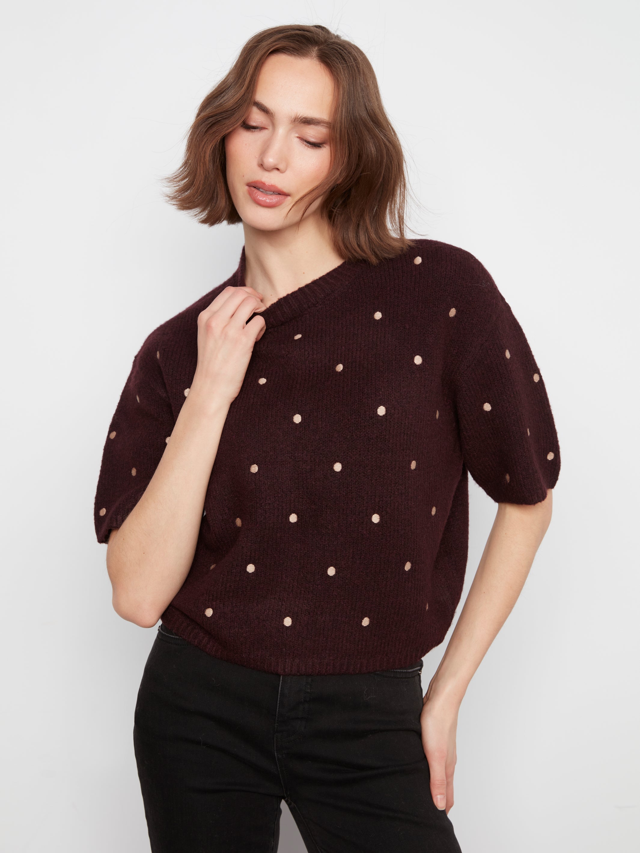 Charlie B Embroidered V-Neck Sweater - Style C2858ER-707C
