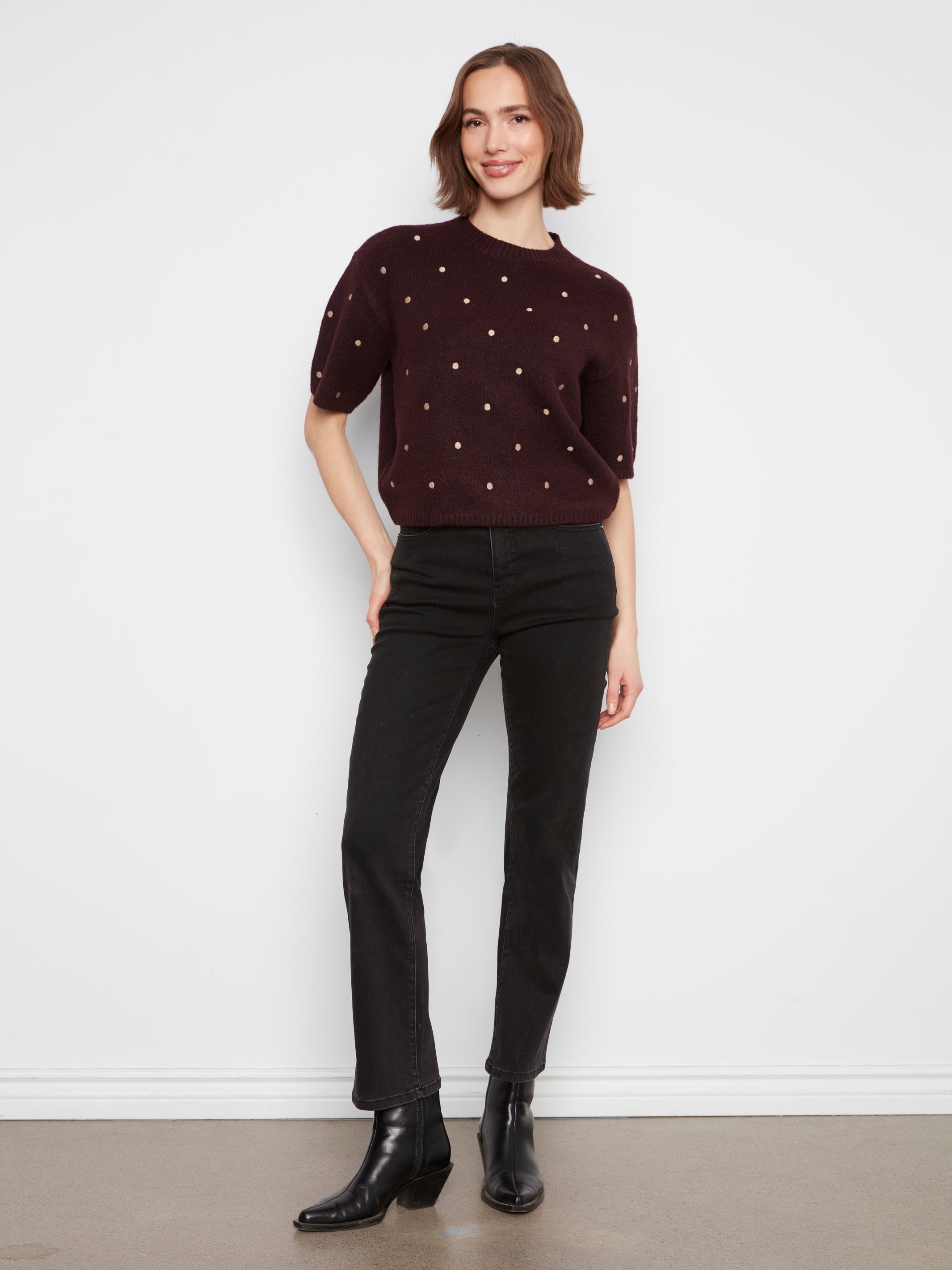 Charlie B Embroidered V-Neck Sweater - Style C2858ER-707C