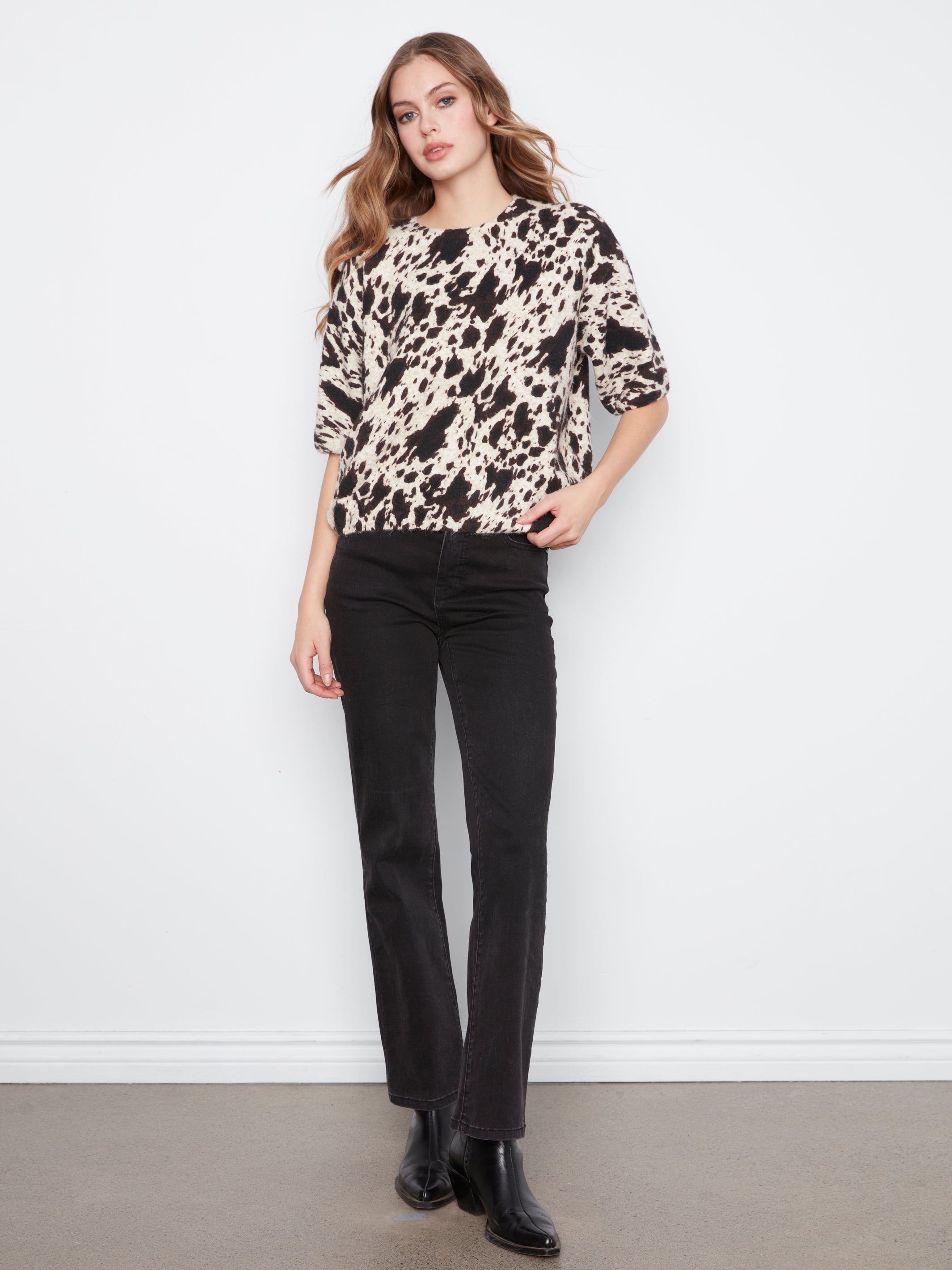 Charlie B Print Elbow Sleeve Baloon Shape Sweater - Style C2858RP-717C