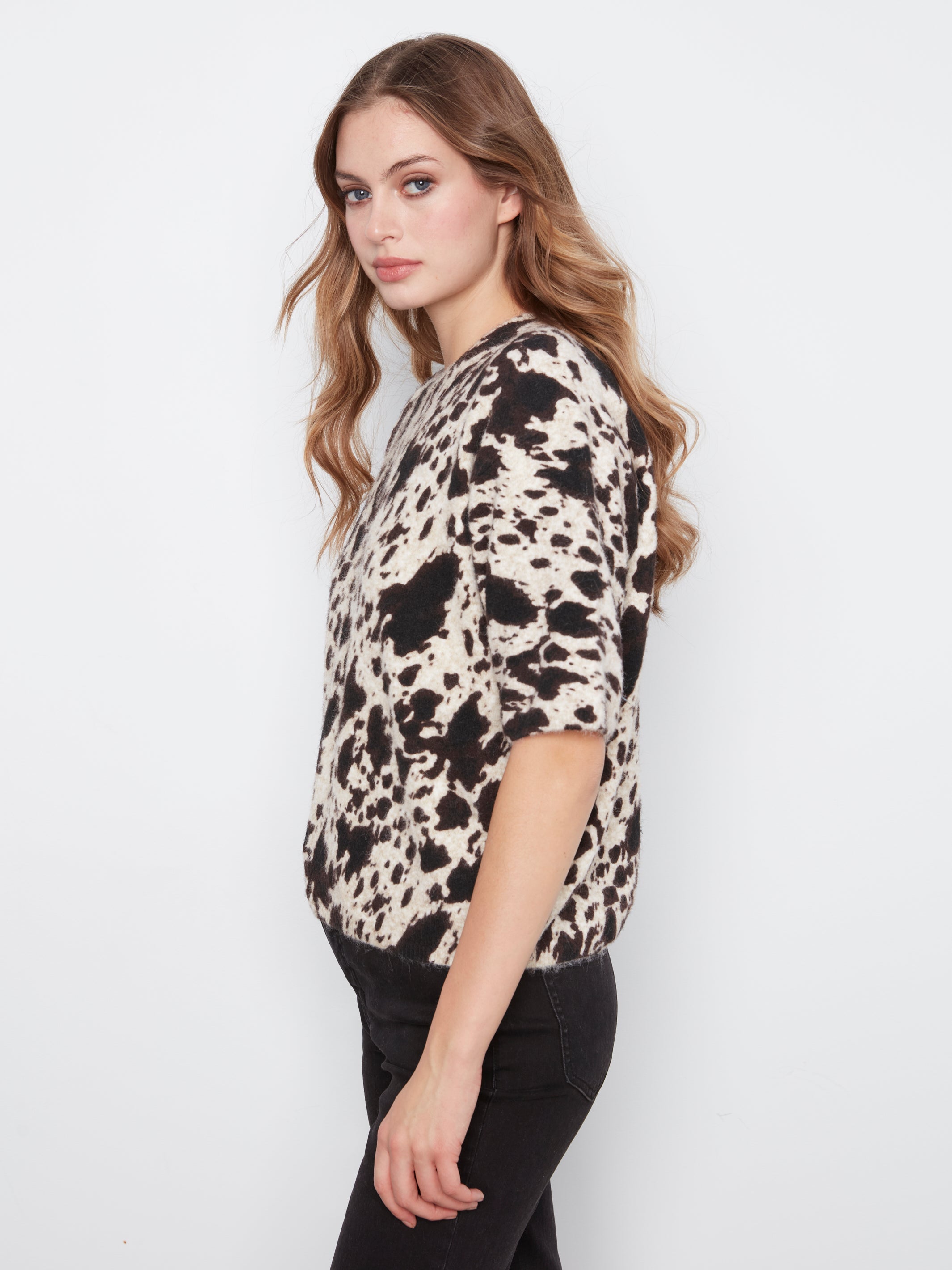 Charlie B Print Elbow Sleeve Baloon Shape Sweater - Style C2858RP-717C