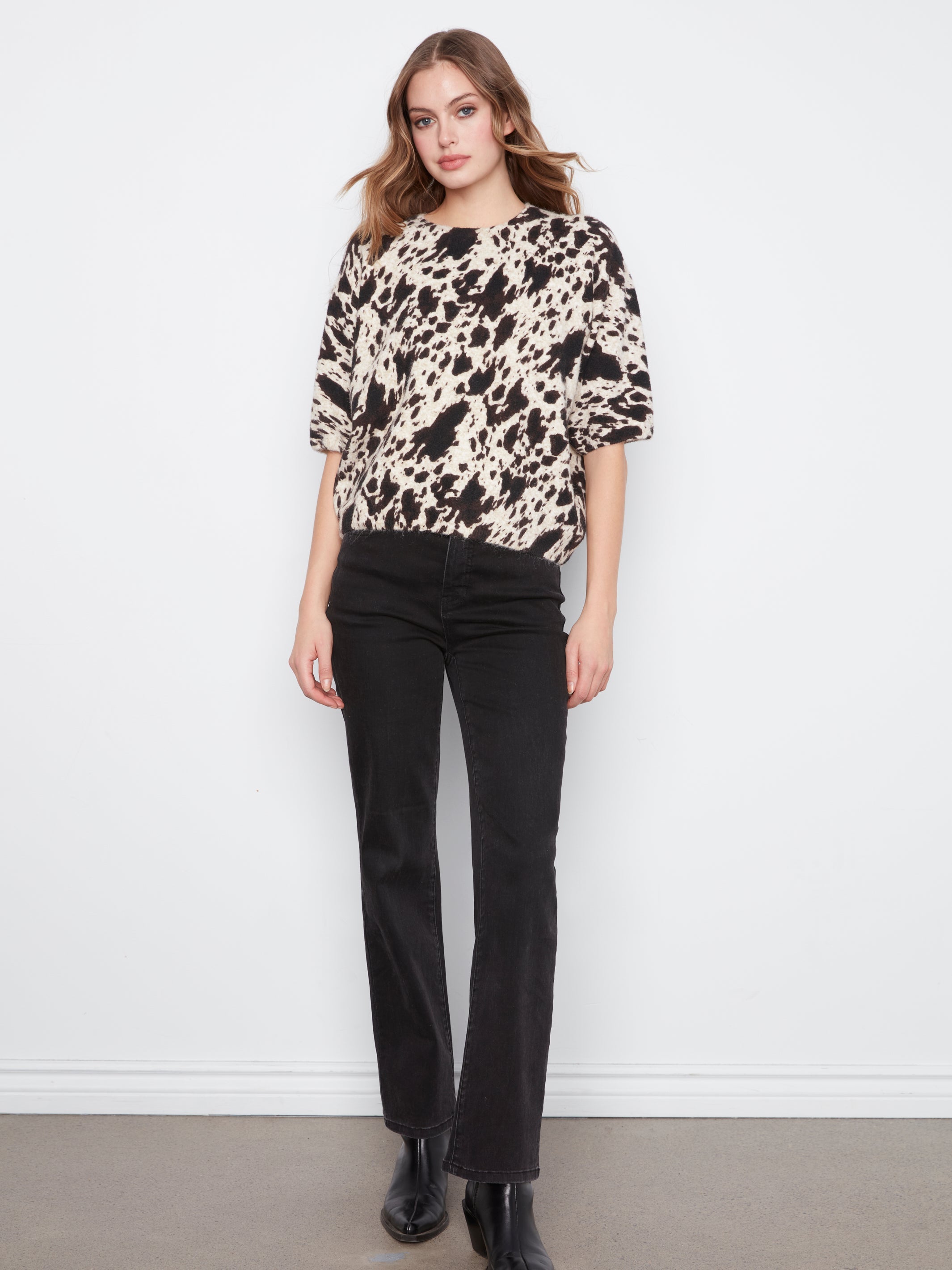 Charlie B Print Elbow Sleeve Baloon Shape Sweater - Style C2858RP-717C