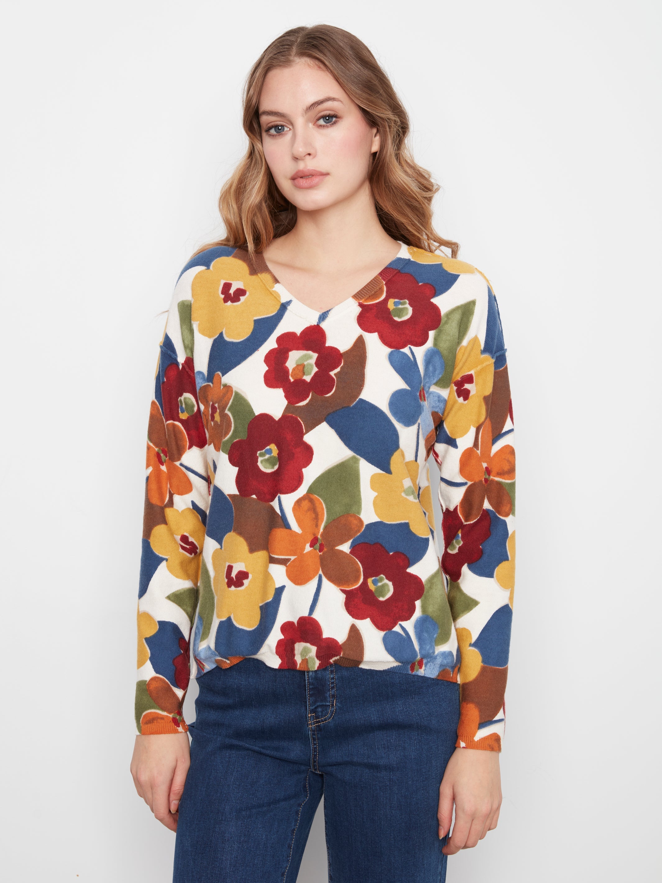 Charlie B Long Sleeve Drop Shoulder Boat Neck Sweater - Style C2907P-626B