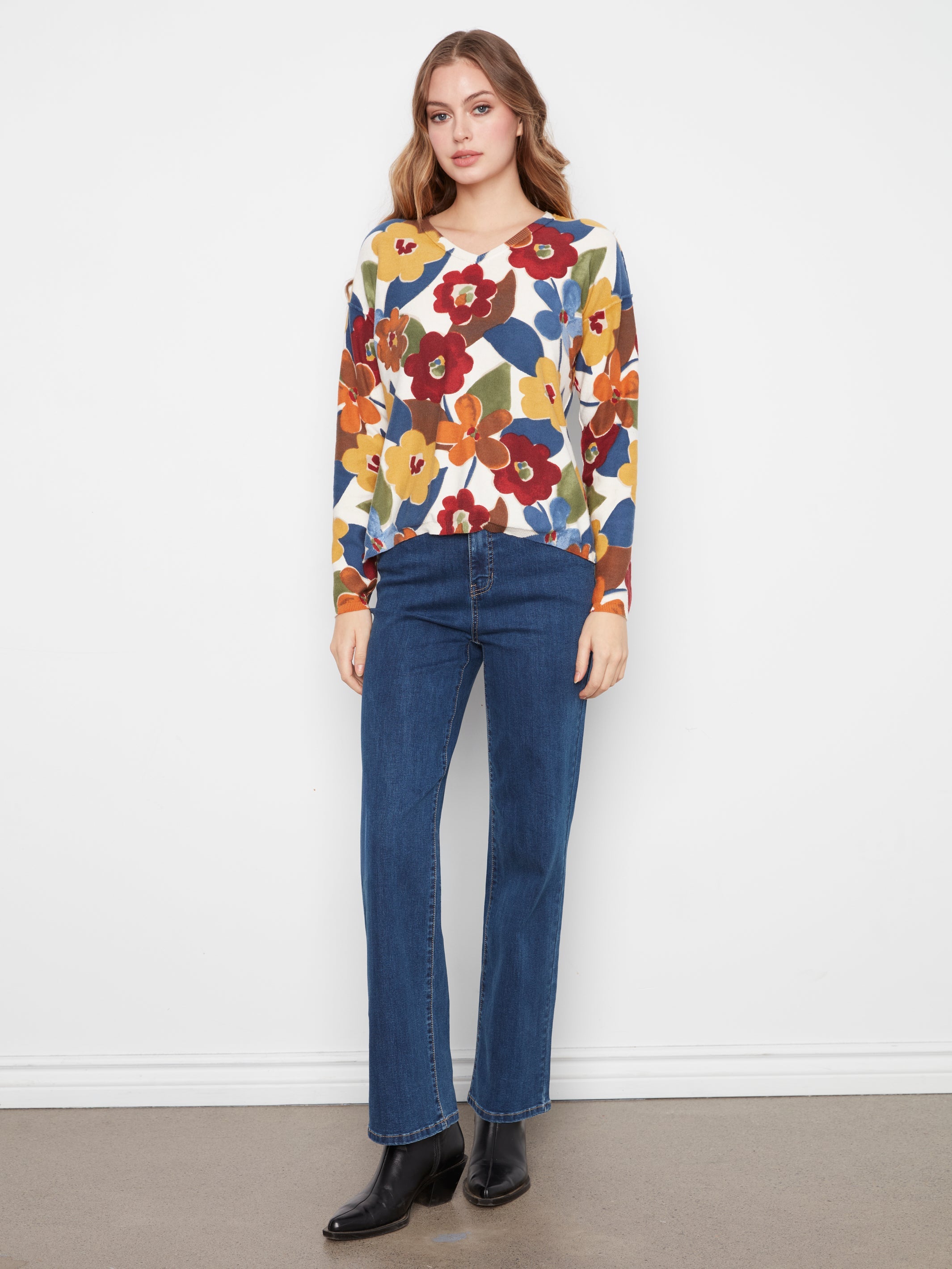 Charlie B Long Sleeve Drop Shoulder Boat Neck Sweater - Style C2907P-626B