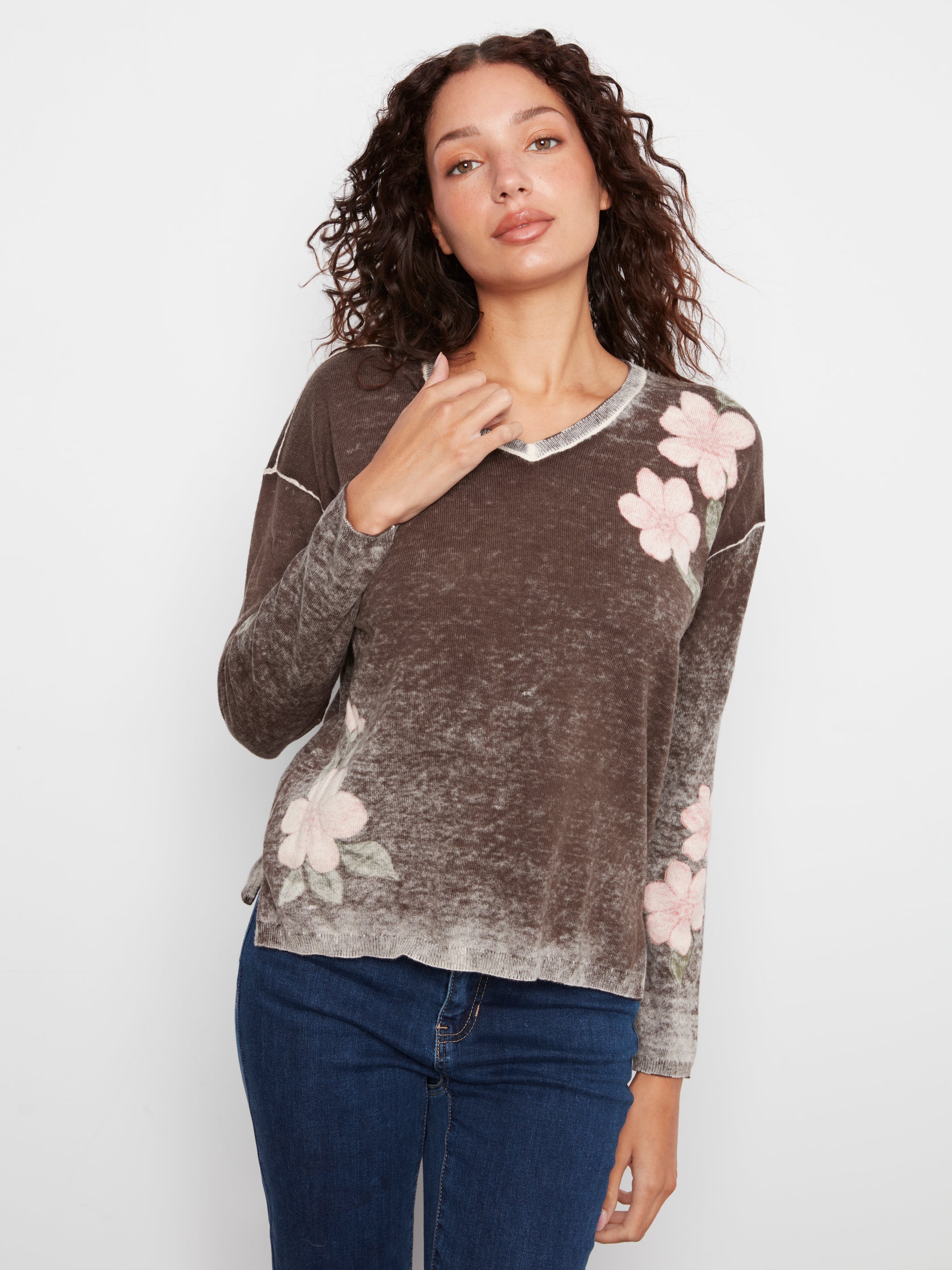 Charlie B Long Sleeve Drop Shoulder Boat Neck Sweater - Style C2907P-626B