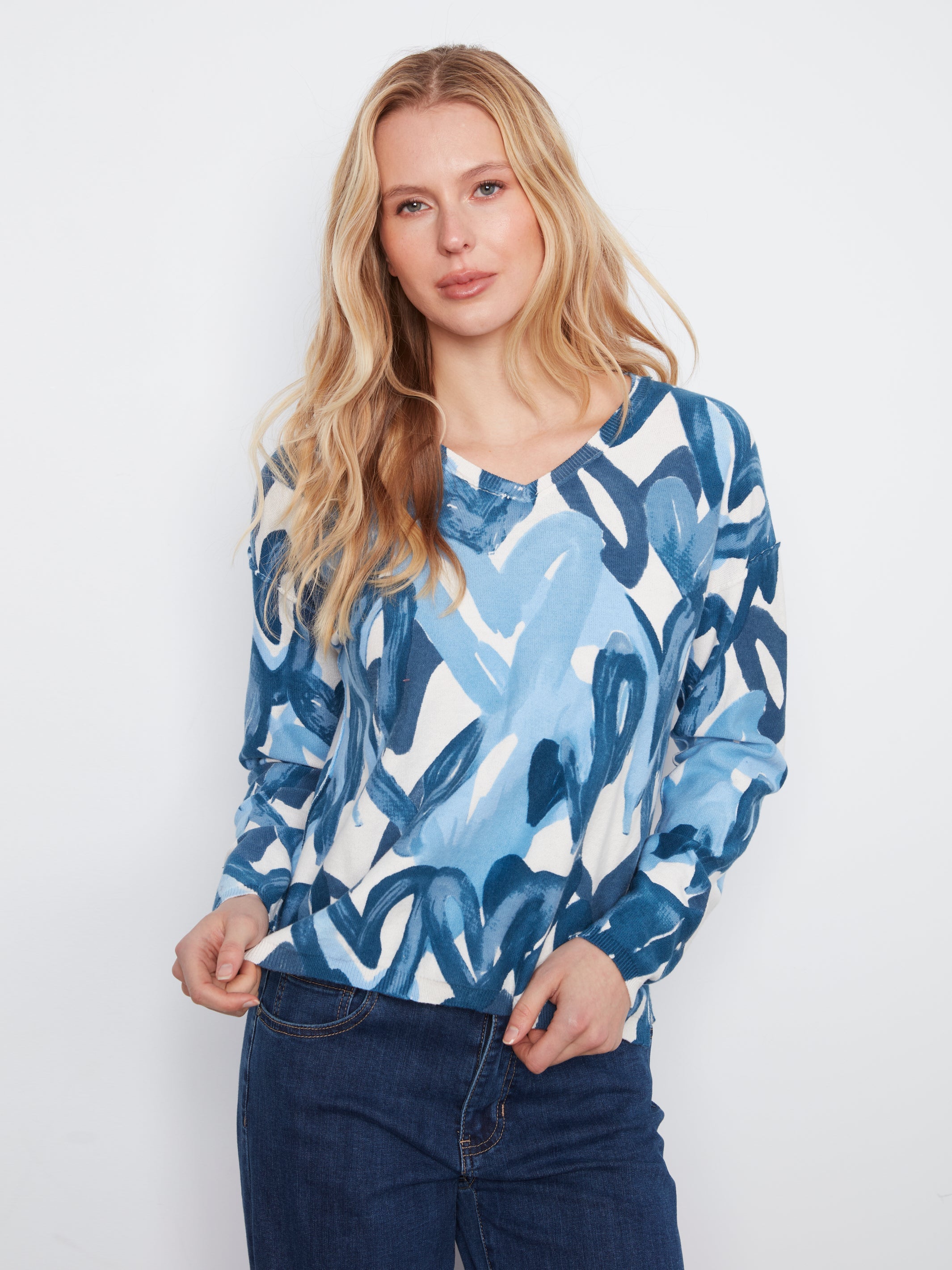 Charlie B Long Sleeve Drop Shoulder Boat Neck Sweater - Style C2907P-626B