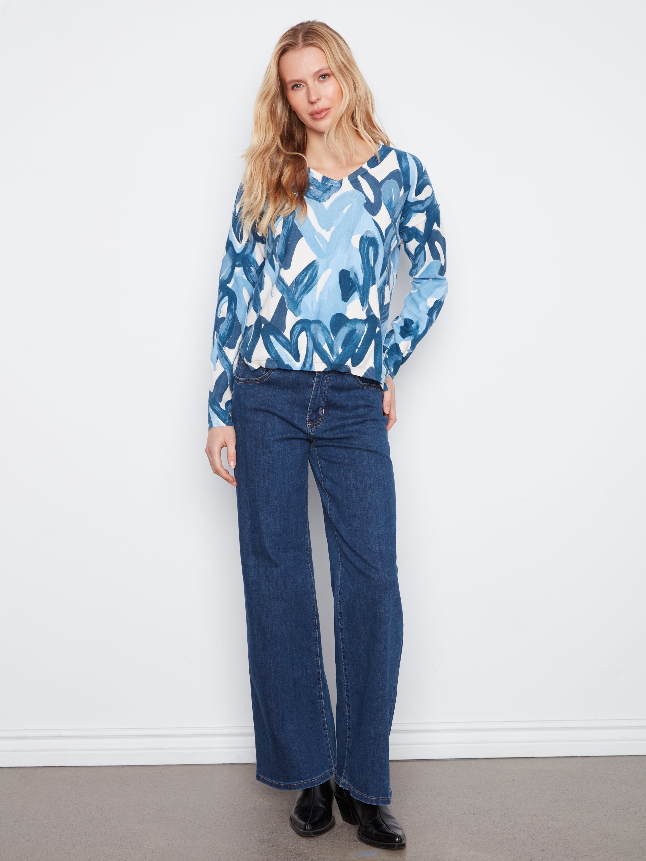 Charlie B Long Sleeve Drop Shoulder Boat Neck Sweater - Style C2907P-626B