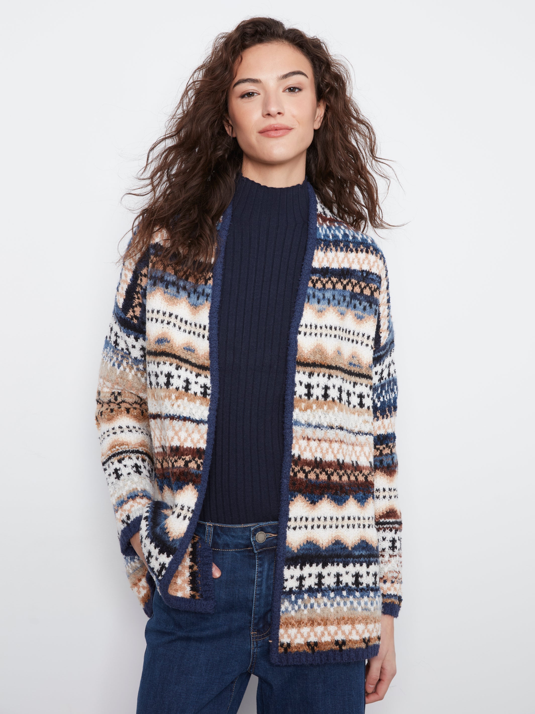 Charlie B Long Jacquard Cardigan - Style C2934RP-646C