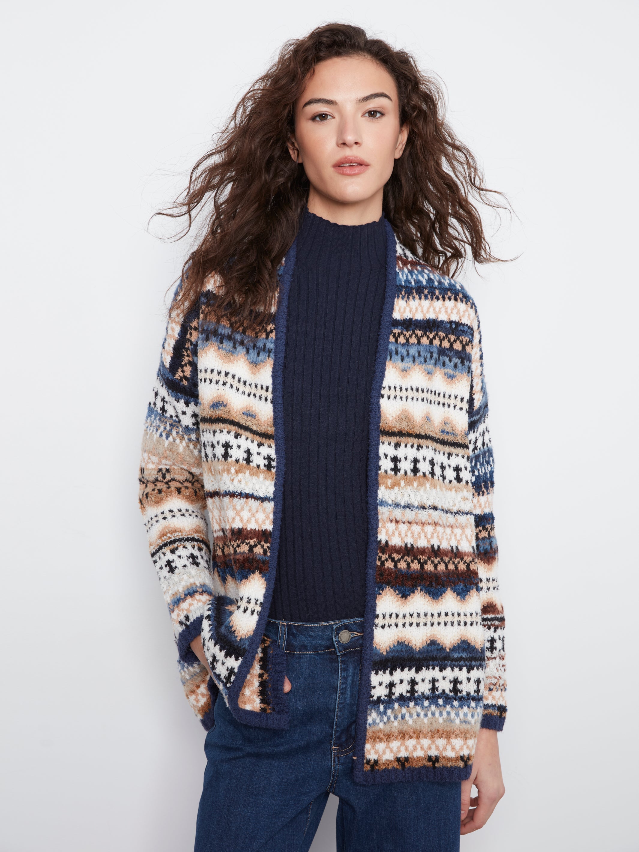 Charlie B Long Jacquard Cardigan - Style C2934RP-646C