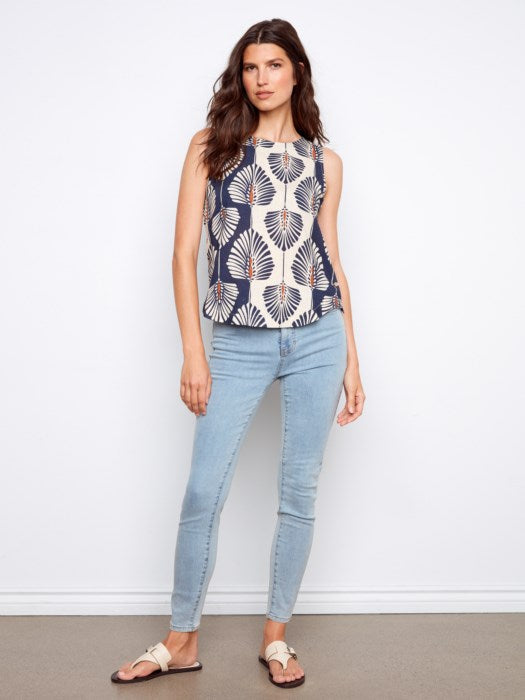 Printed Linen Sleeveless Blouse