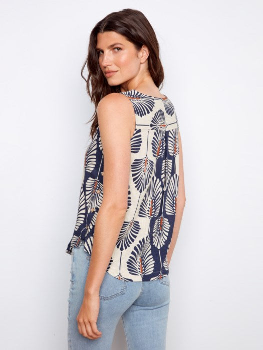 Printed Linen Sleeveless Blouse