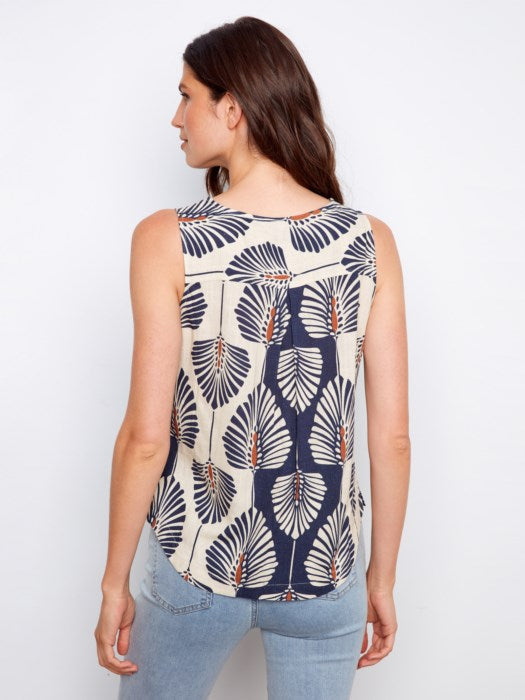 Printed Linen Sleeveless Blouse