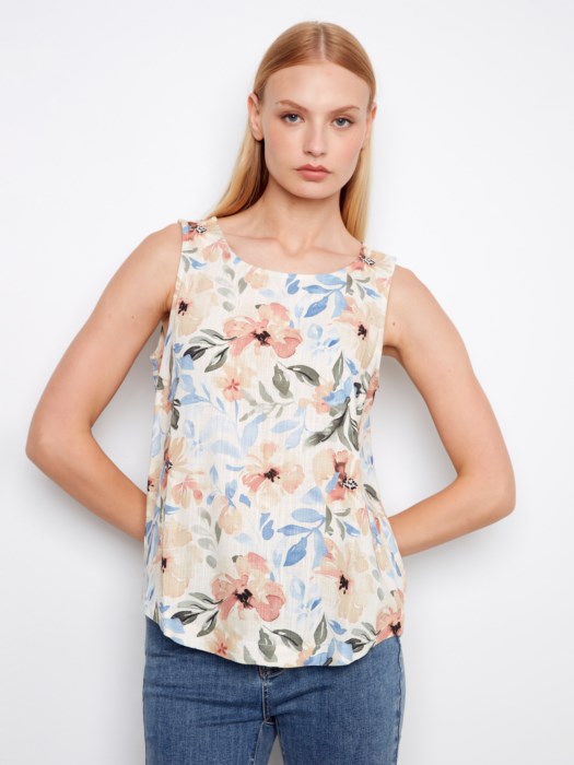 Printed Linen Sleeveless Blouse