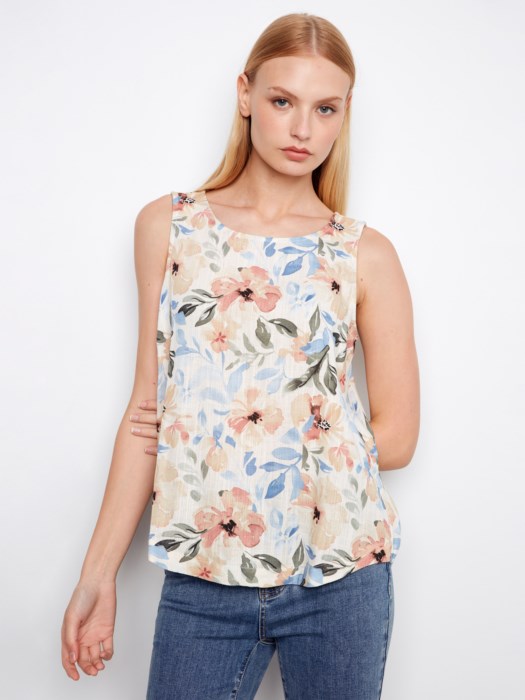 Printed Linen Sleeveless Blouse
