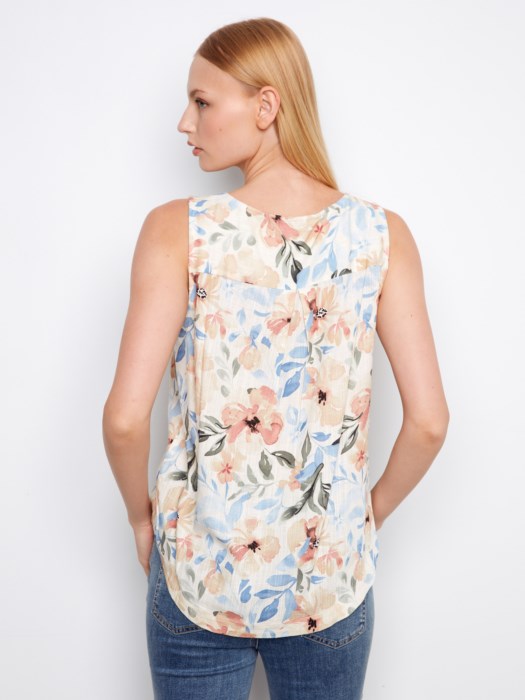 Printed Linen Sleeveless Blouse