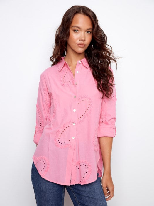 Button-Down Textured Blouse