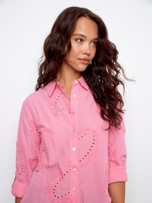 Button-Down Textured Blouse