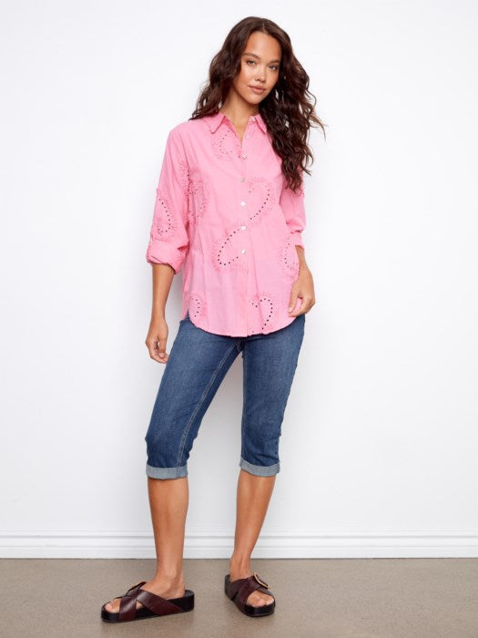 Button-Down Textured Blouse