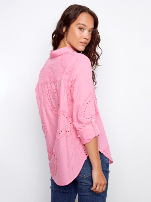 Button-Down Textured Blouse