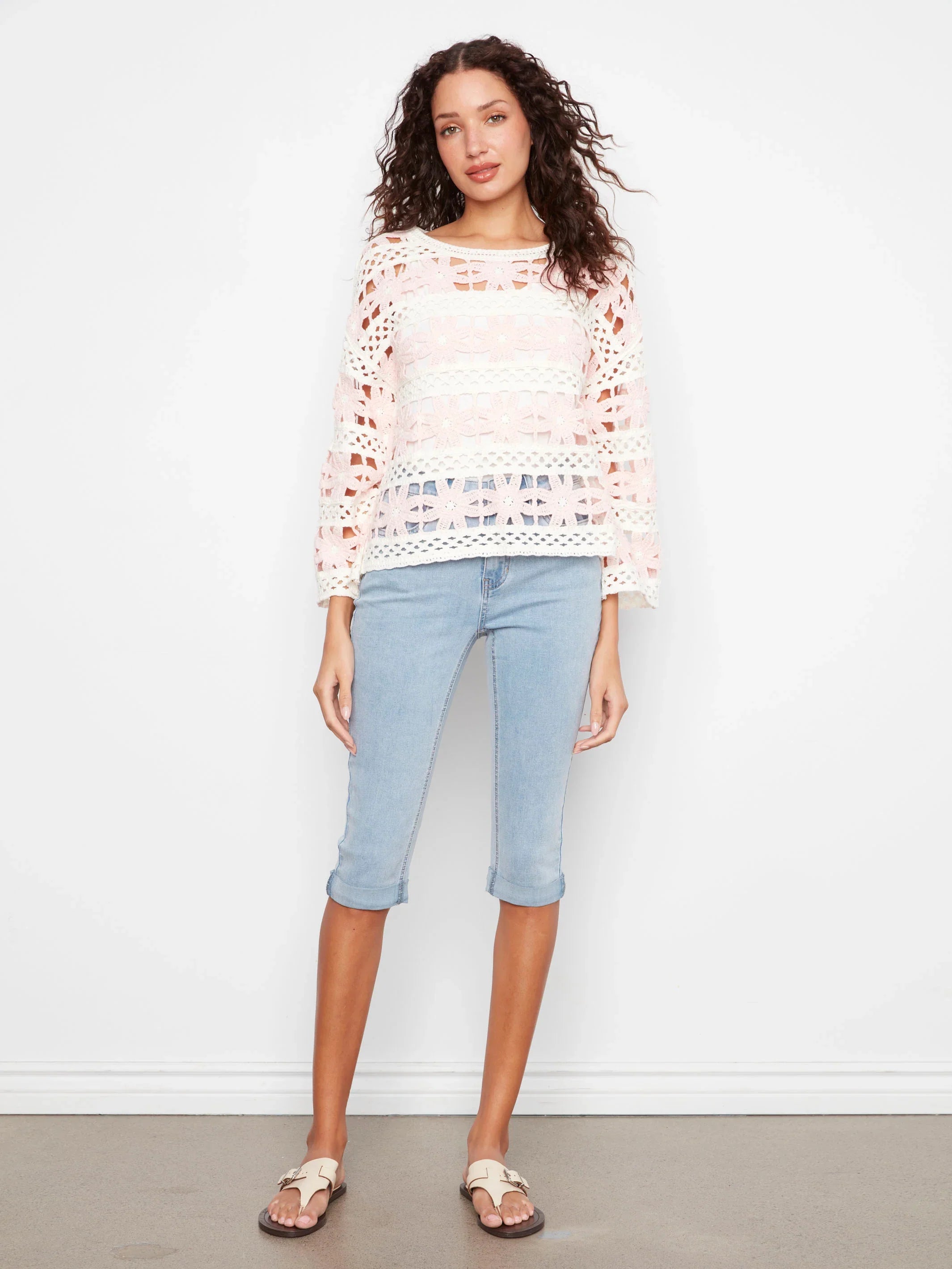 Flower Crochet Three-Quarter Top