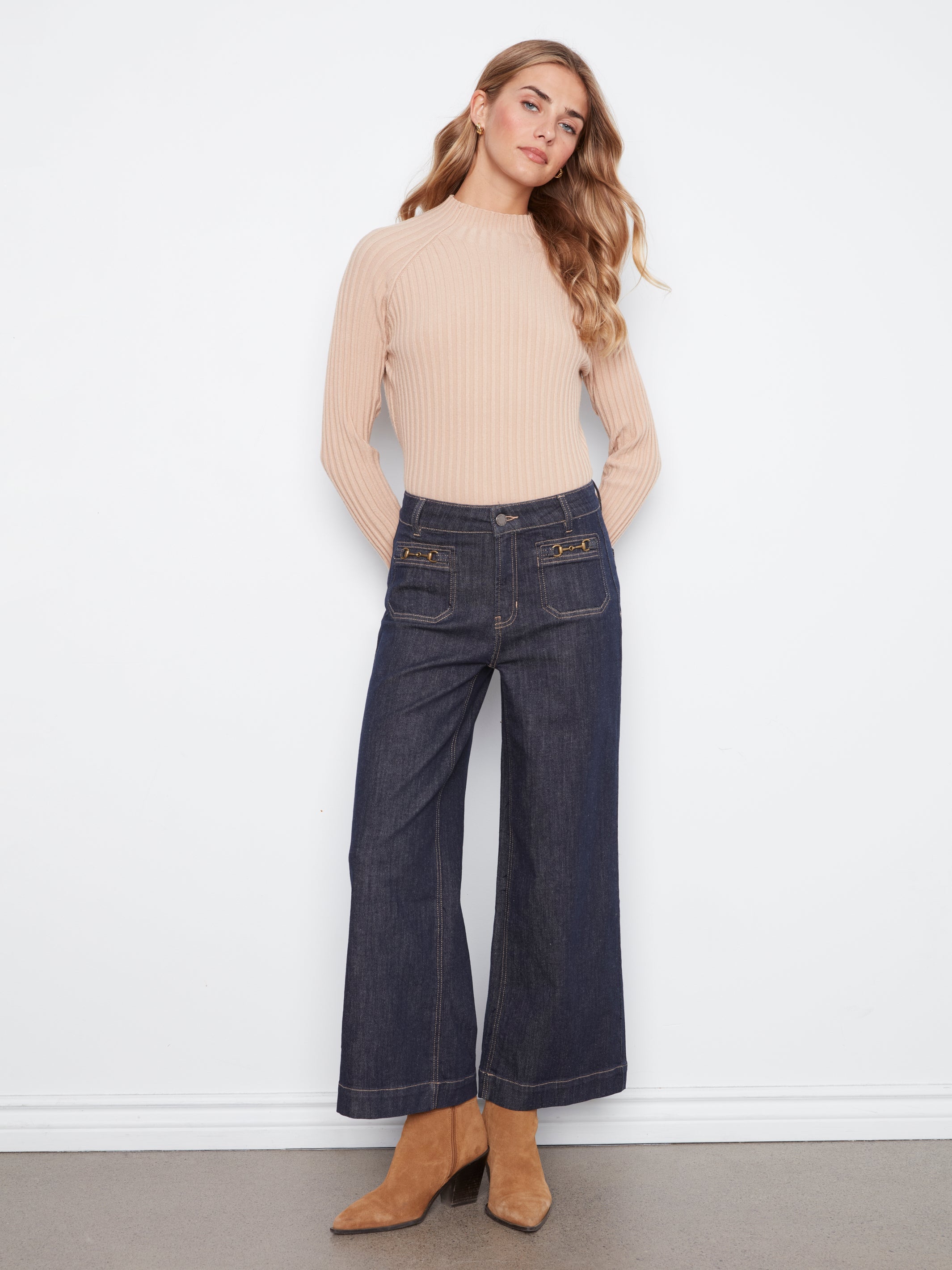 Charlie B Cropped Patch Pocket Wide Leg Jeans - Style C5538D-437C