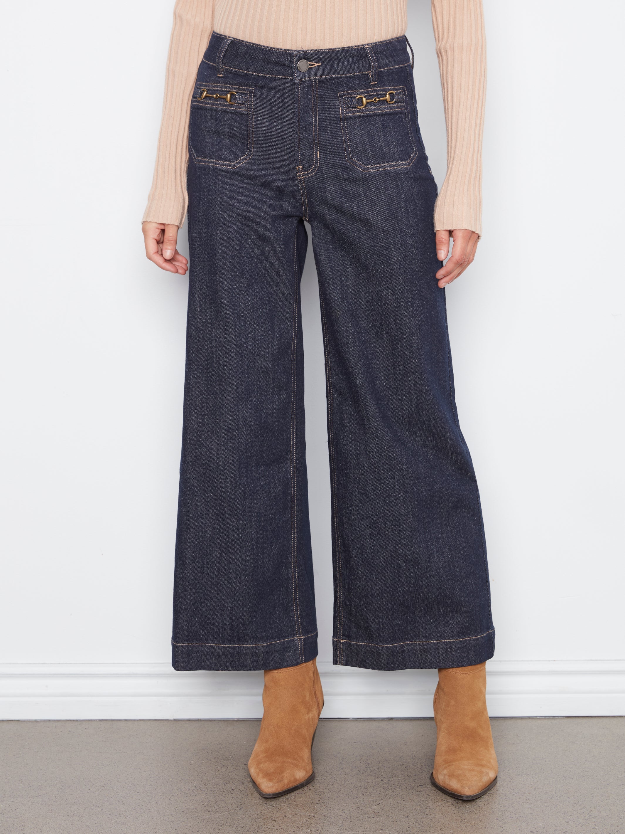Charlie B Cropped Patch Pocket Wide Leg Jeans - Style C5538D-437C