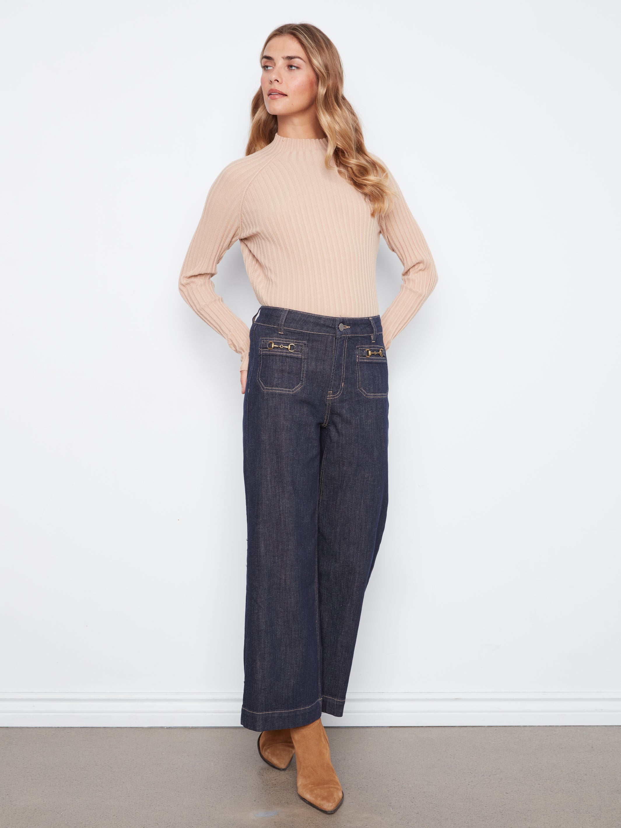 Charlie B Cropped Patch Pocket Wide Leg Jeans - Style C5538D-437C