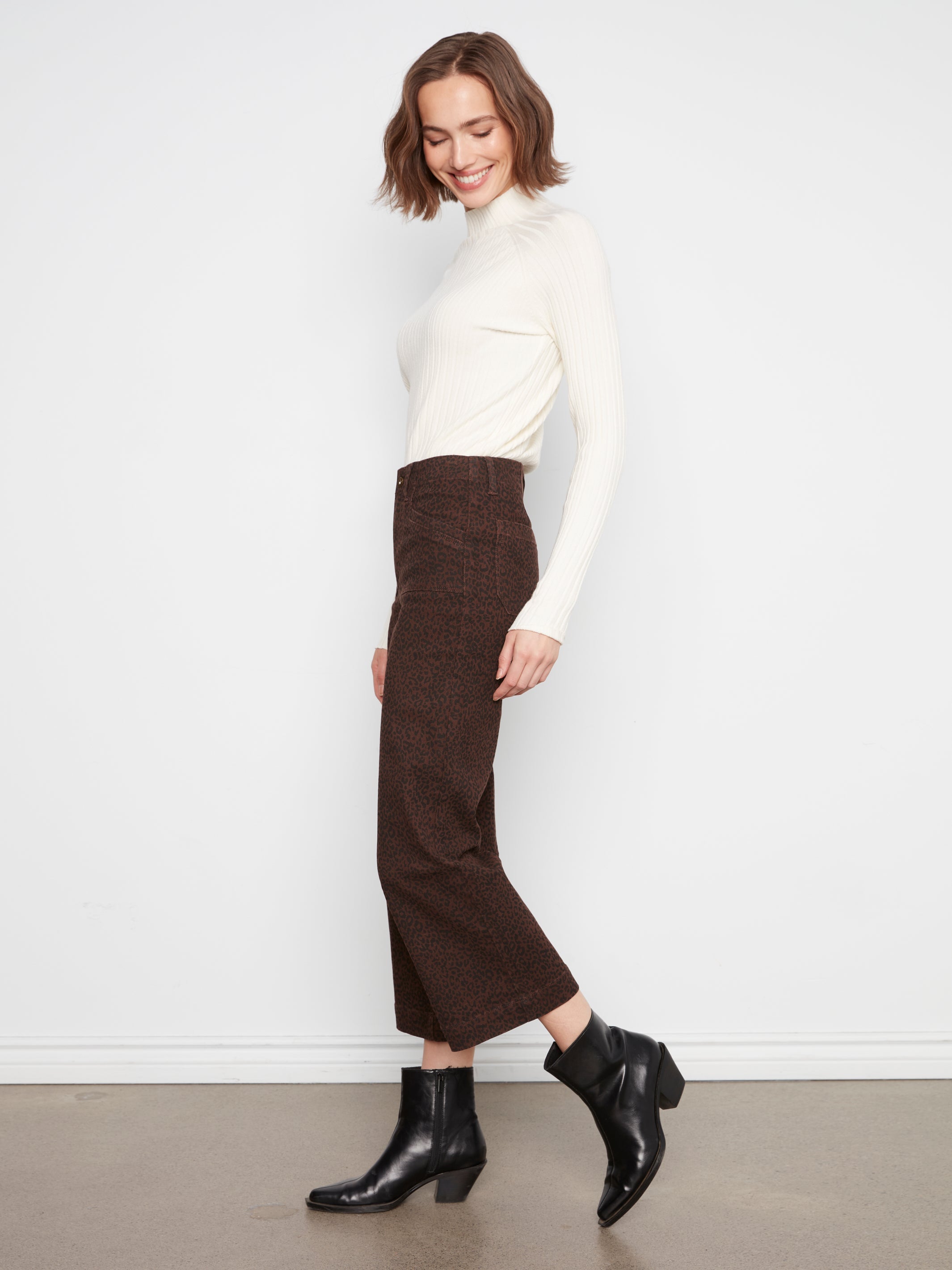 Prntd Crop Wide-Leg Twill Pant