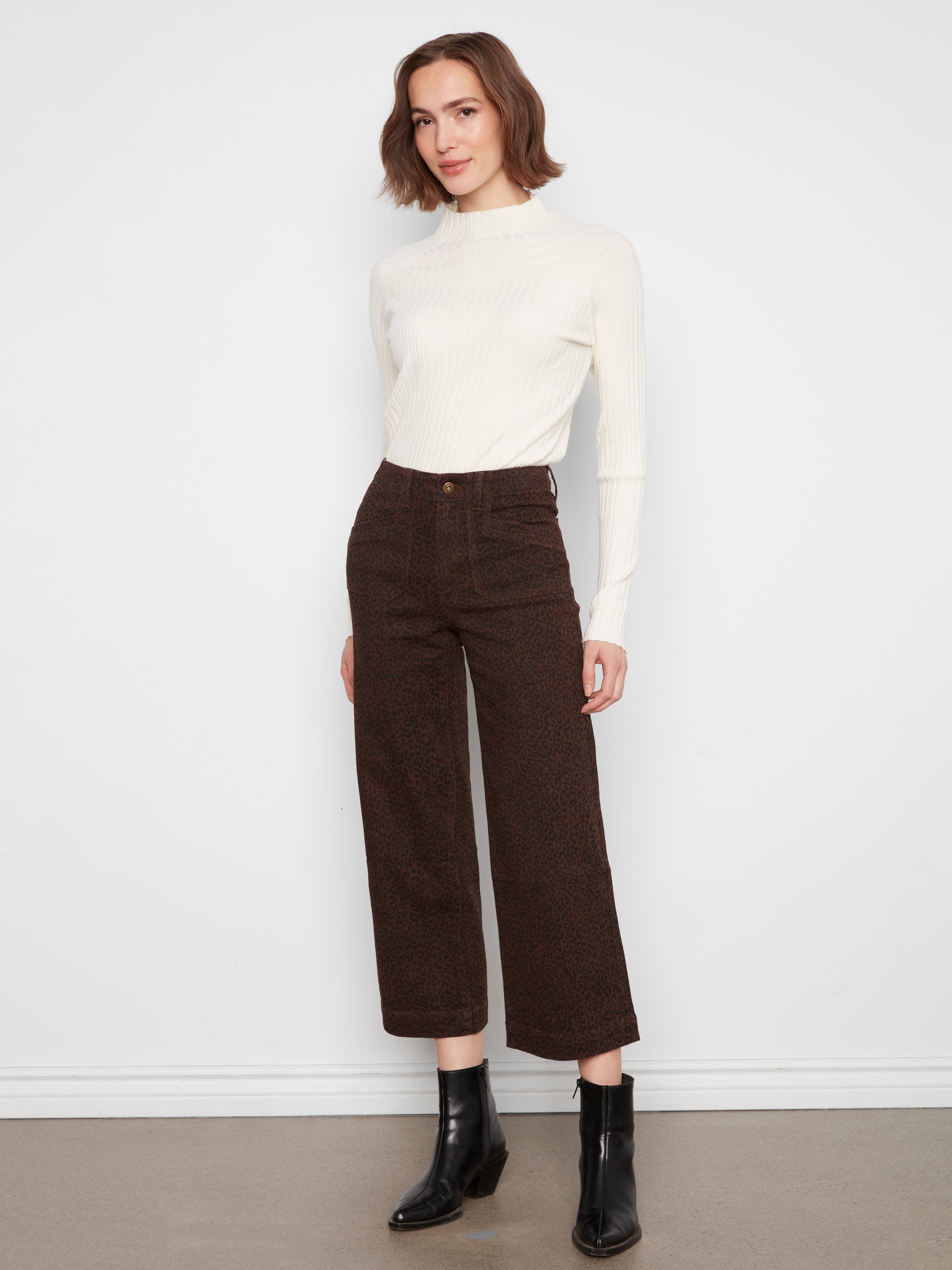 Prntd Crop Wide-Leg Twill Pant