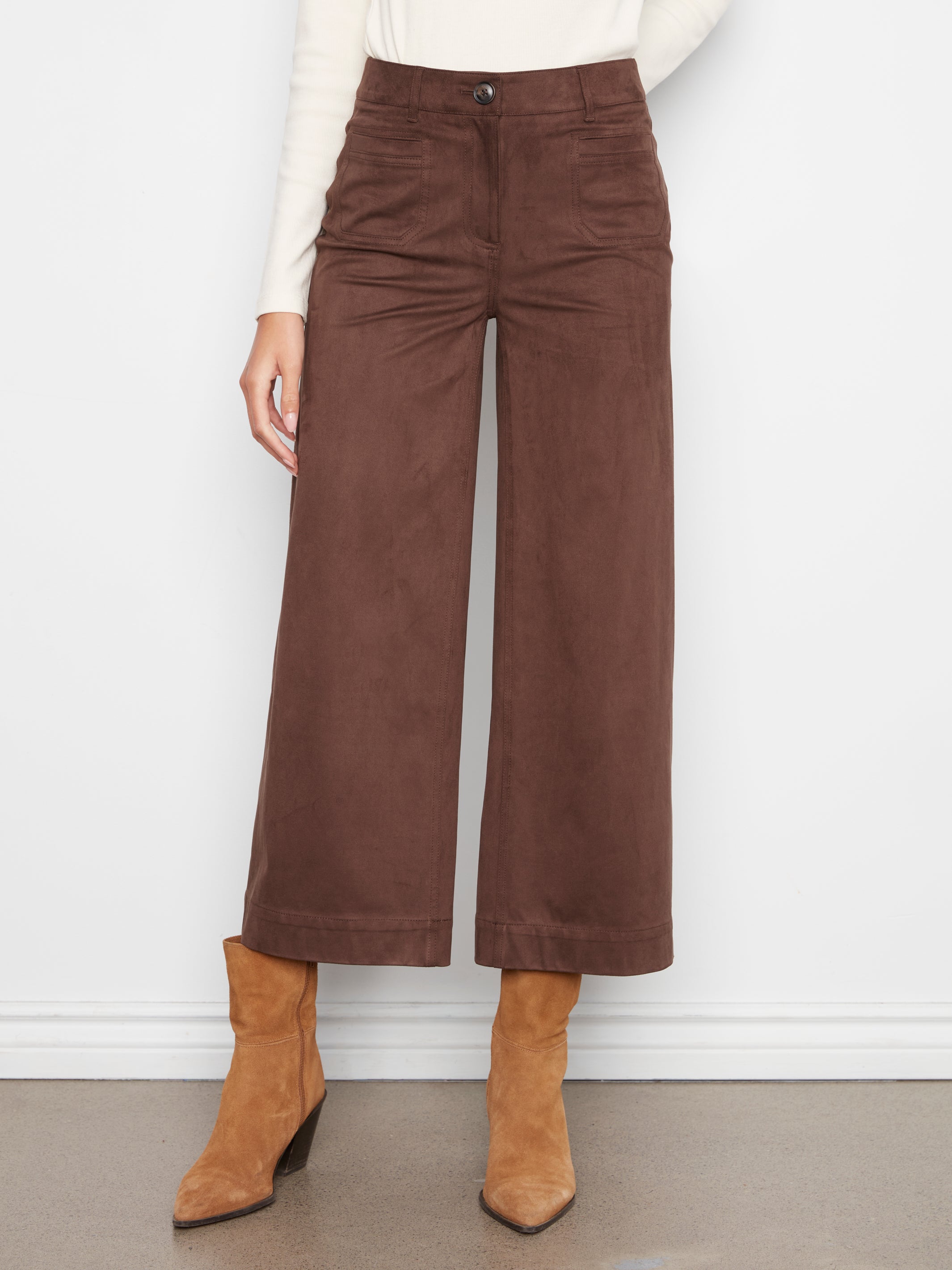 Charlie B Faux Suede Cropped Wide Leg Pants - Style C5848-750C