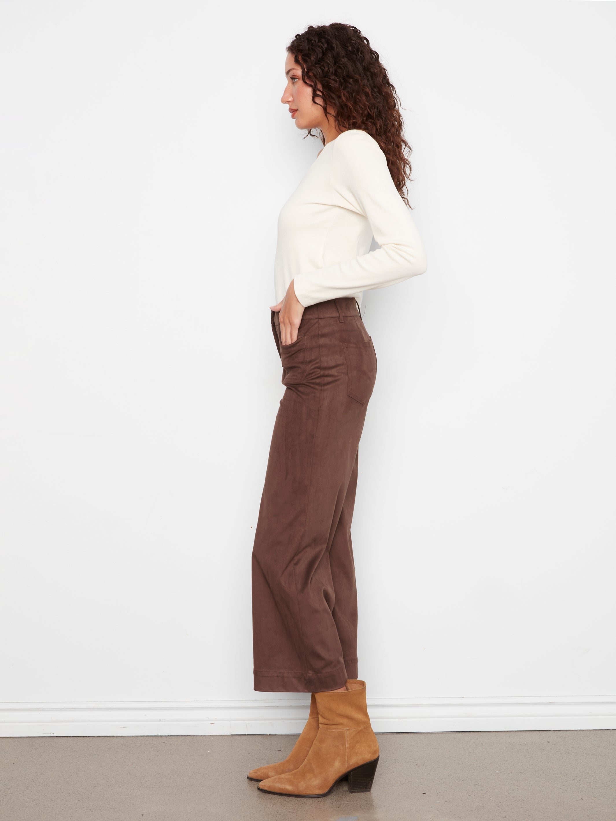 Charlie B Faux Suede Cropped Wide Leg Pants - Style C5848-750C
